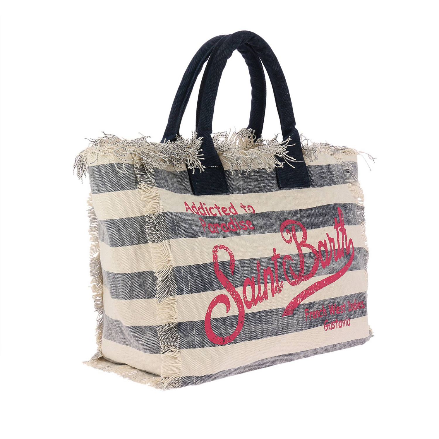 MC2 SAINT BARTH Borsa Vanity Lig shopping in canvas a righe con maxi