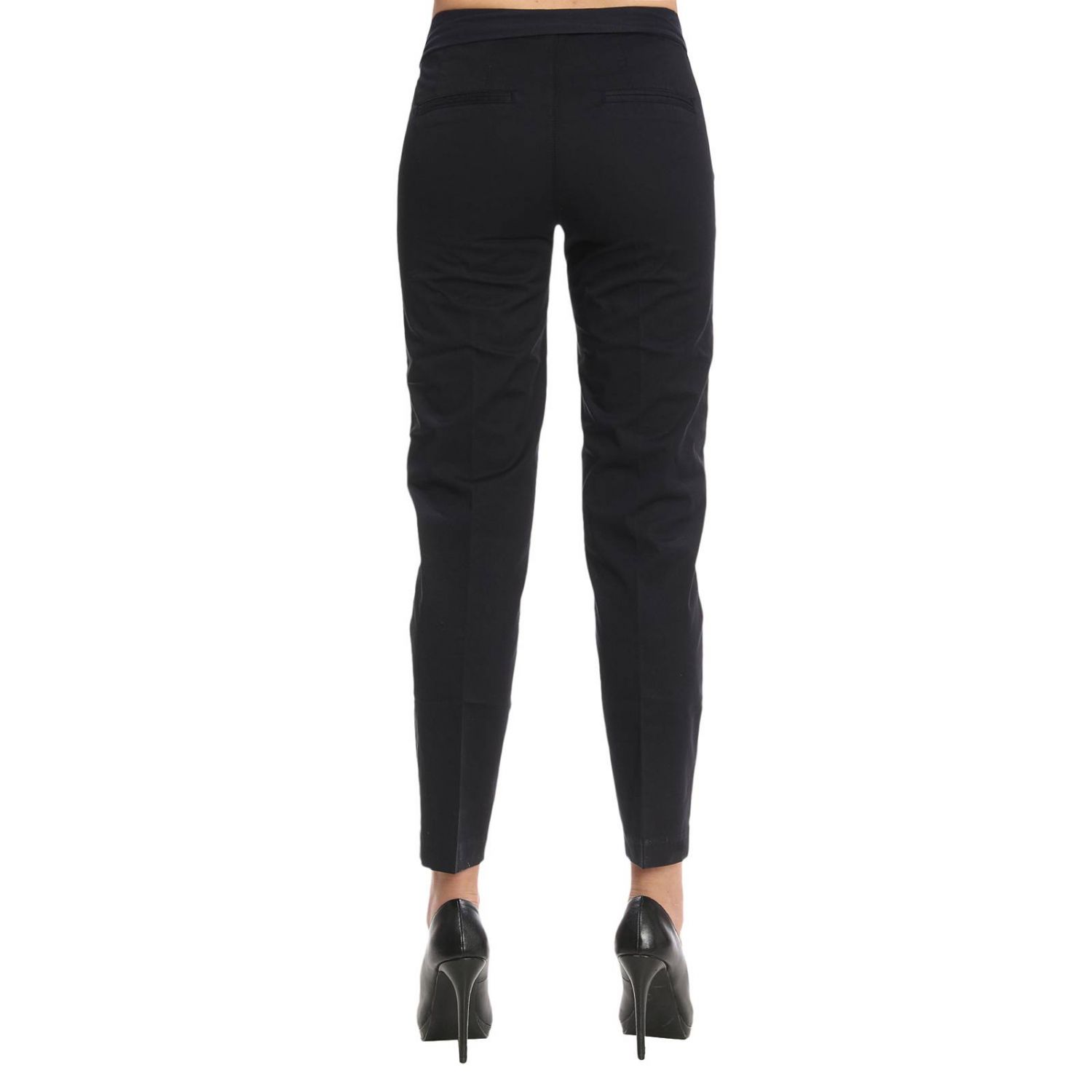 European Culture Outlet: Pantalone a vita alta in cotone con tasche america  e fascia elastica in vita - Blue | Pantalone European Culture 065U 3822  GIGLIO.COM