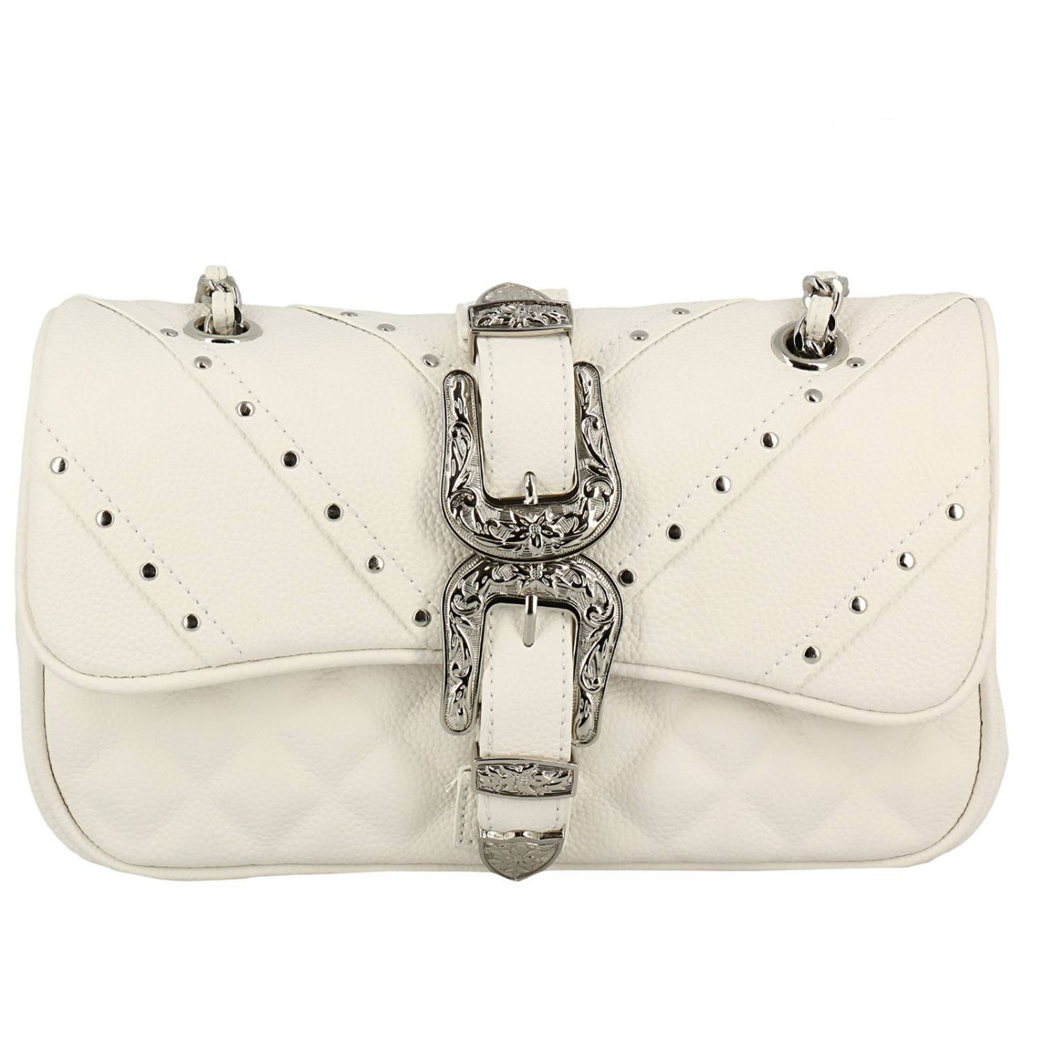 Mia Bag Outlet: Borsa Buckle a tracolla con fibbie metalliche e borchie -  Bianco | Borse A Tracolla Mia Bag 18123 GIGLIO.COM