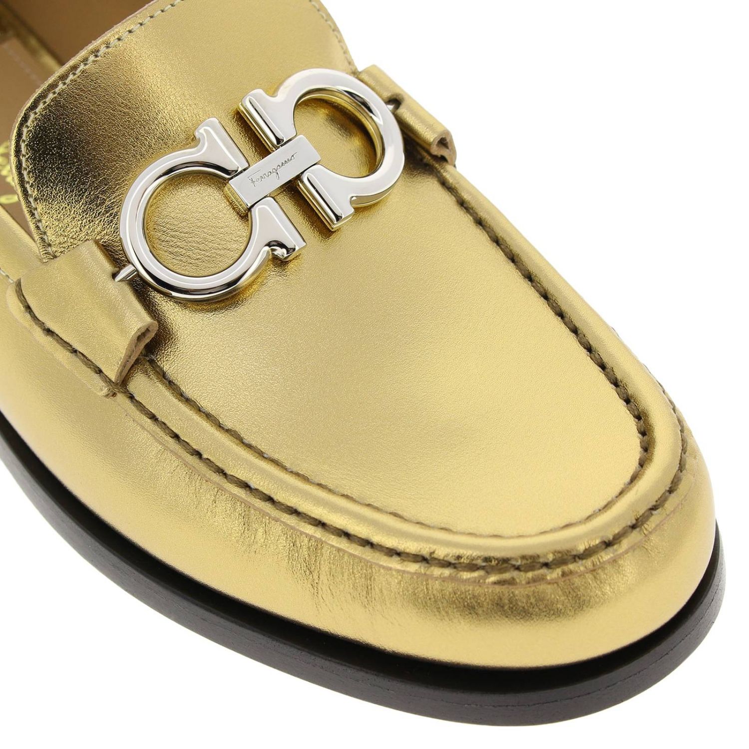 Salvatore Ferragamo Outlet Shoes women Gold Loafers Salvatore