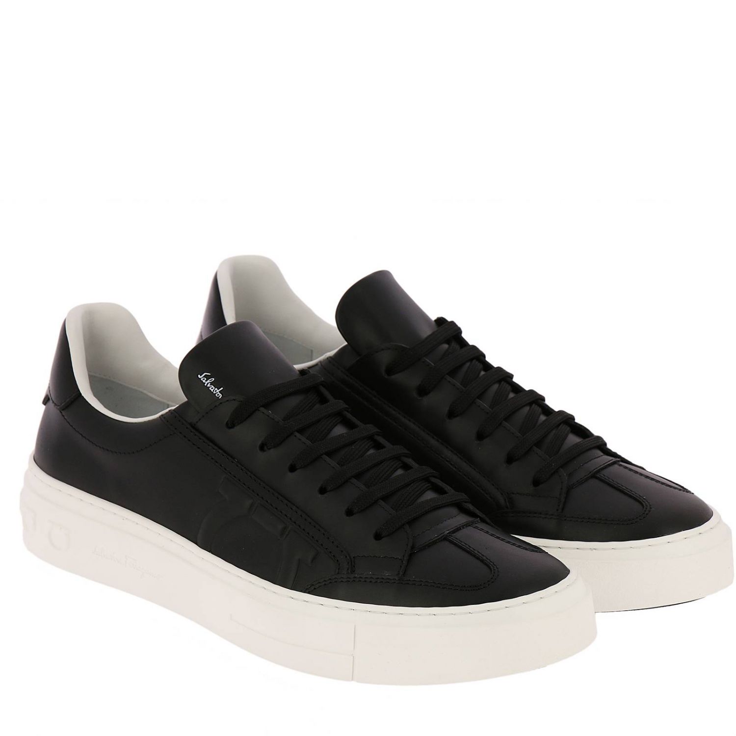 salvatore ferragamo men's borg gancini leather sneakers