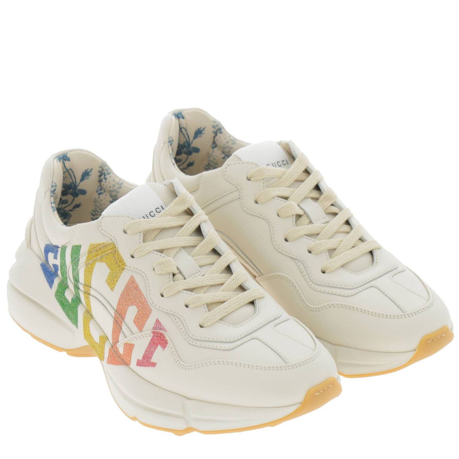 gucci ivory rhyton rainbow glitter sneakers