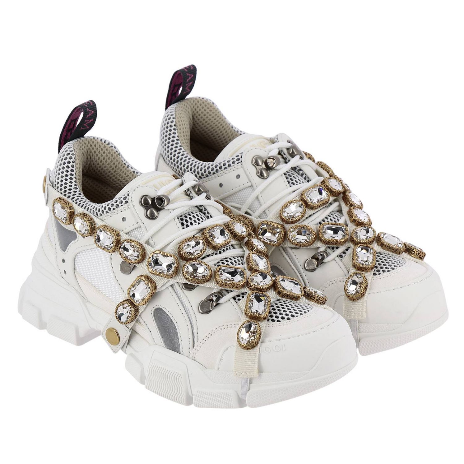 white gucci shoes with gems