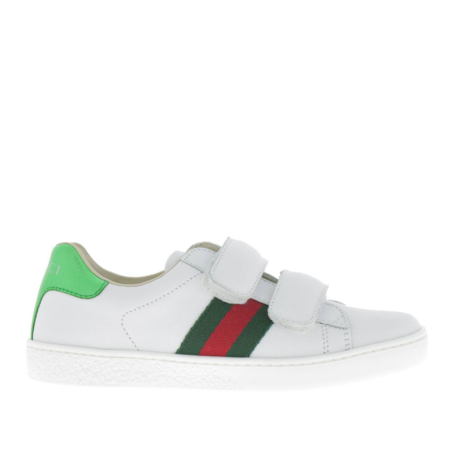 GUCCI: New Ace sneakers in leather with velcro buckles and Web bands ...