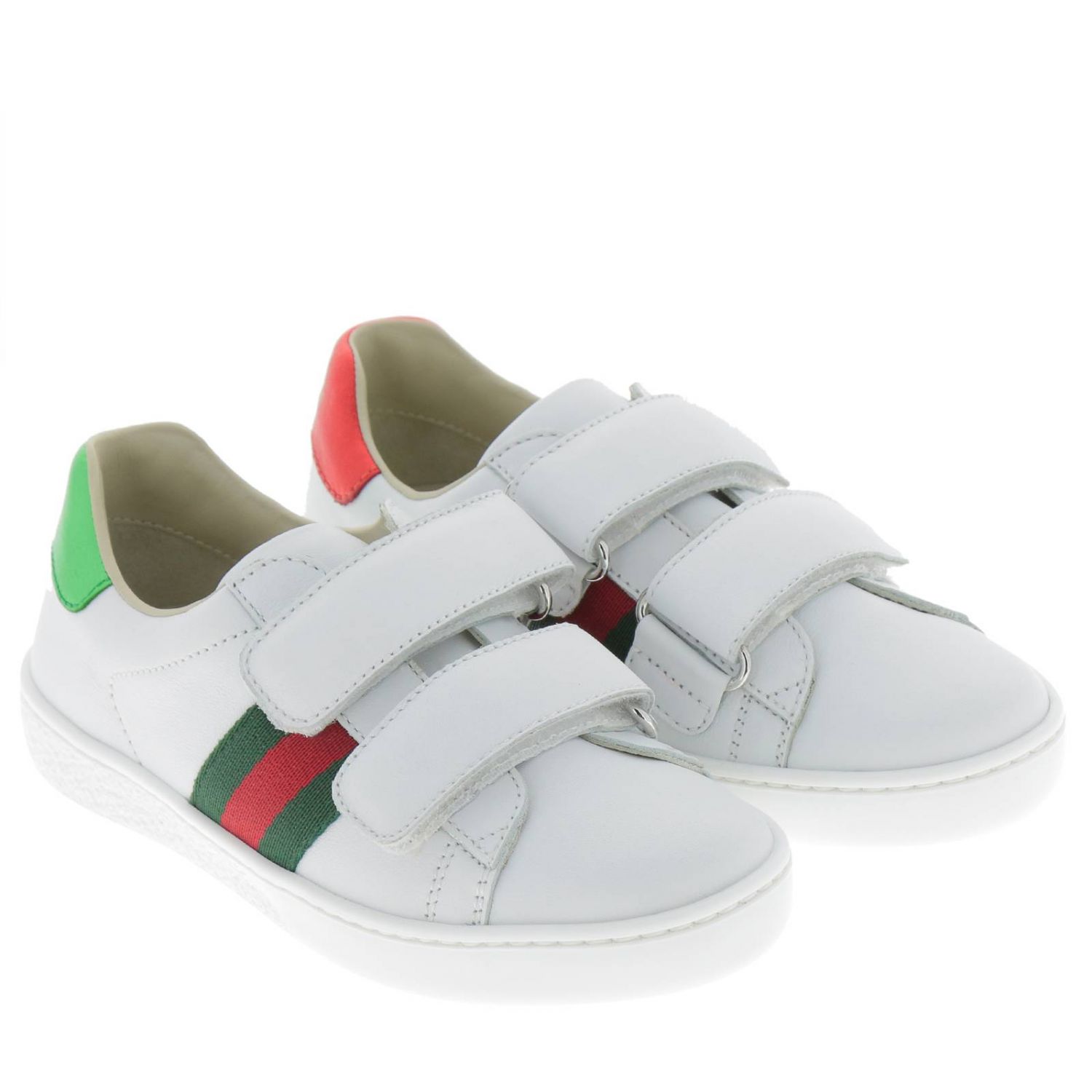 GUCCI: New Ace sneakers in leather with velcro buckles and Web bands ...