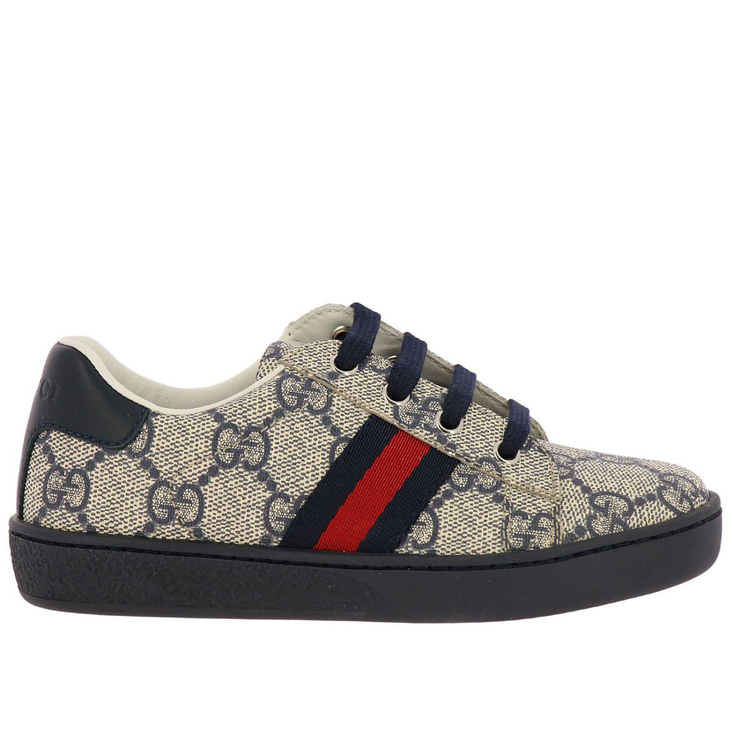 New Ace sneakers in leather with GG Supreme Gucci print and web bands