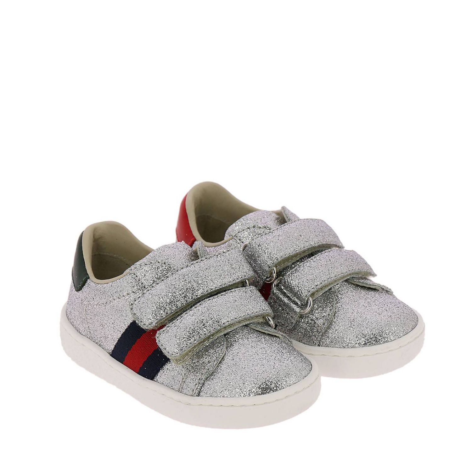 Sneakers New Ace Glitter Mit Klettverschluss Schnallen Und Web Gucci Bandern Schuhe Gucci Kinder Silber Schuhe Gucci 4630 Kusu0 Giglio De