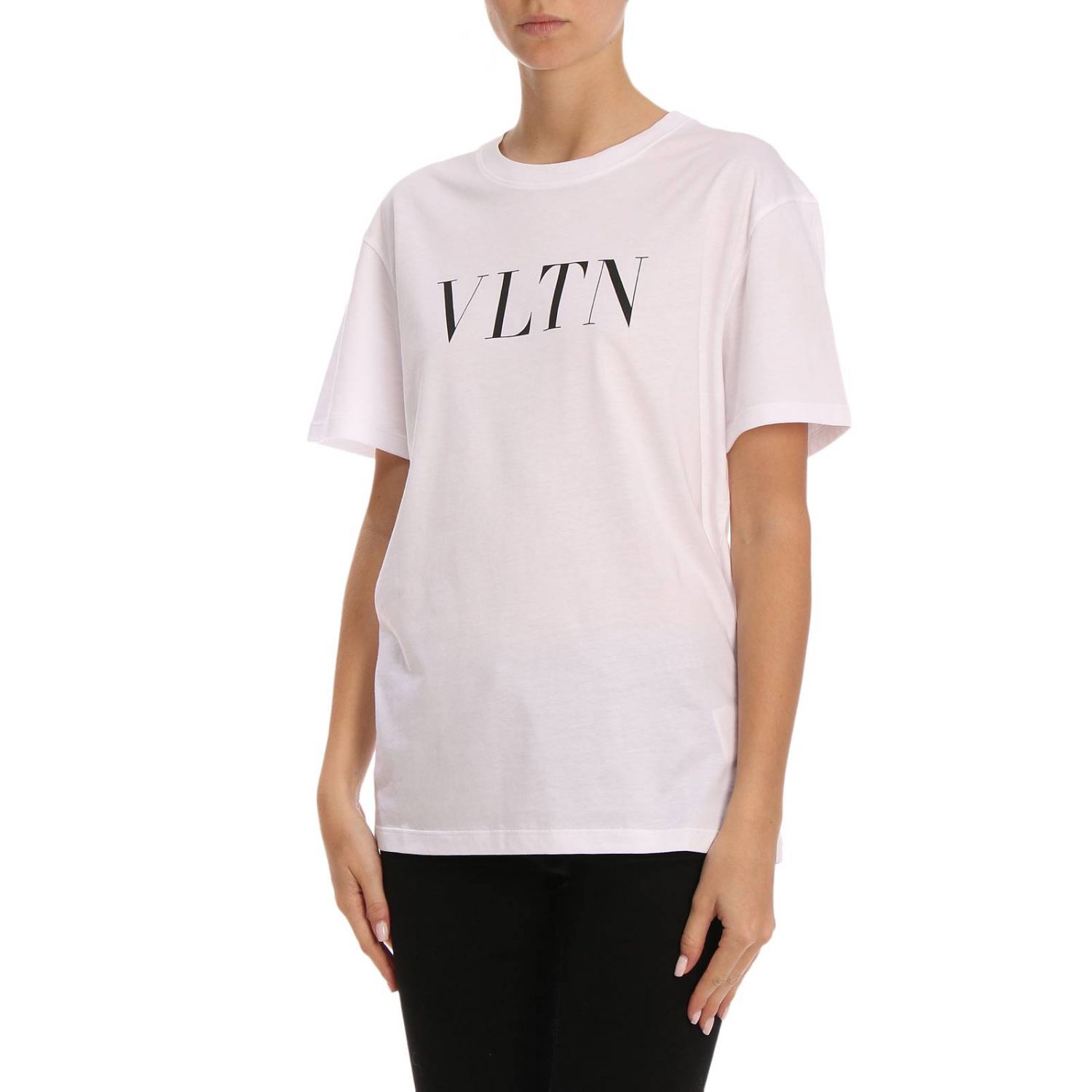 VALENTINO: T-shirt a maniche corte in puro cotone con maxi stampa VLTN -  Bianco | T-Shirt Valentino QB3MG07D 3V6 GIGLIO.COM