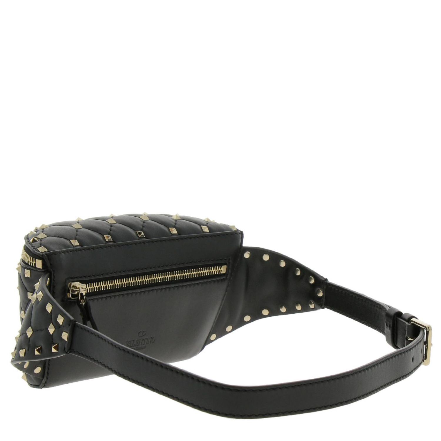 Valentino Rockstud pouch in genuine quilted leather with metal micro ...