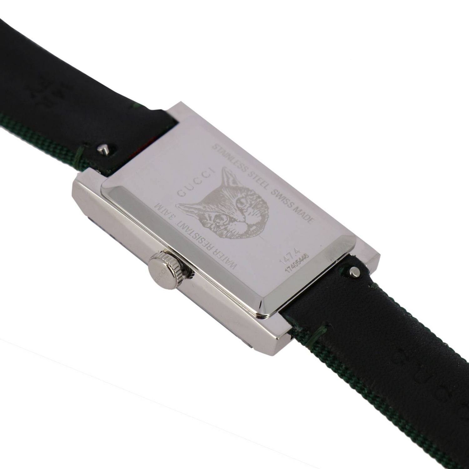 GUCCI: Orologio G frame con cinturino Web e quadrante rettangolare - Verde  | Orologio Gucci YA147404 GIGLIO.COM