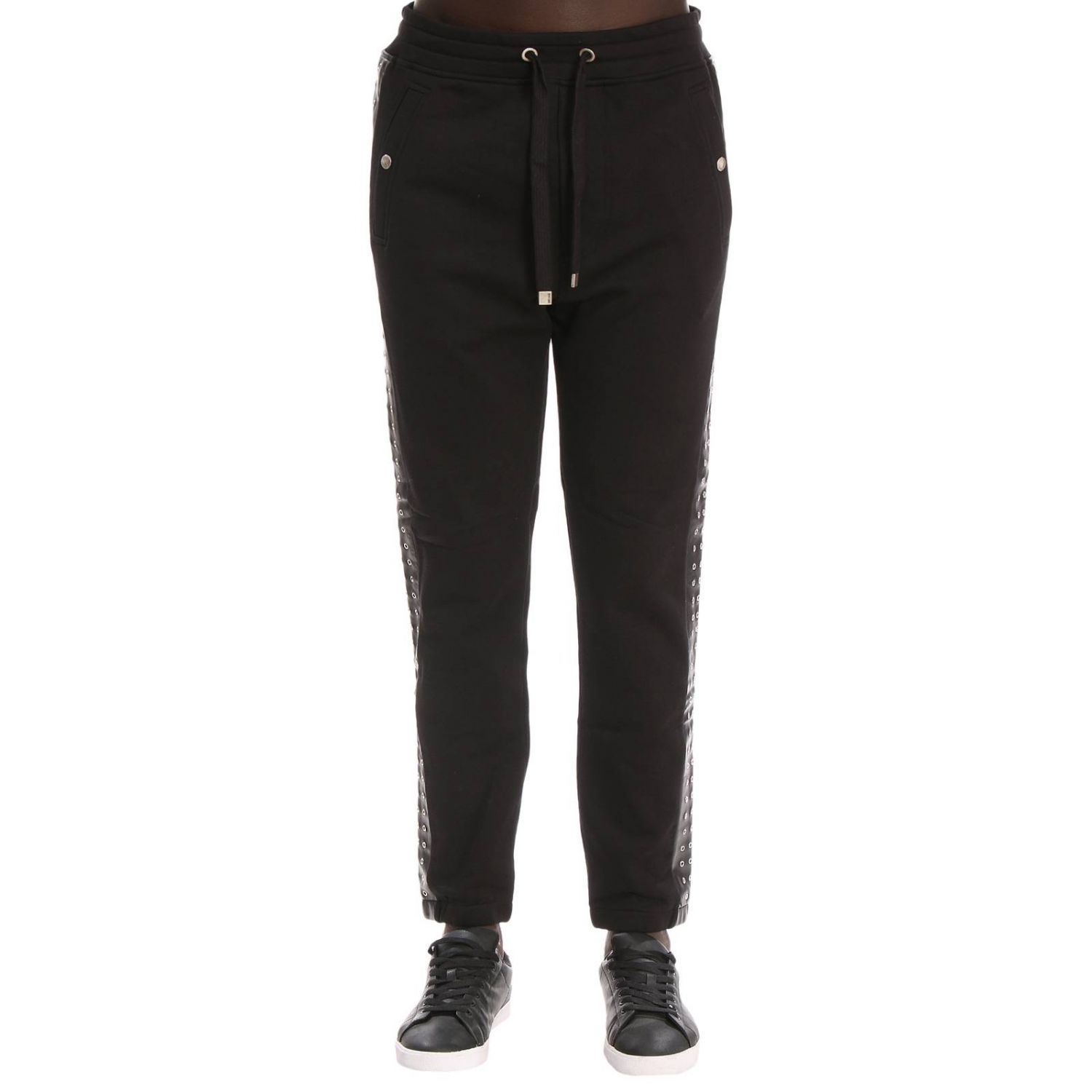 just-cavalli-outlet-pantalone-jogging-in-cotone-con-bande-laterali-in