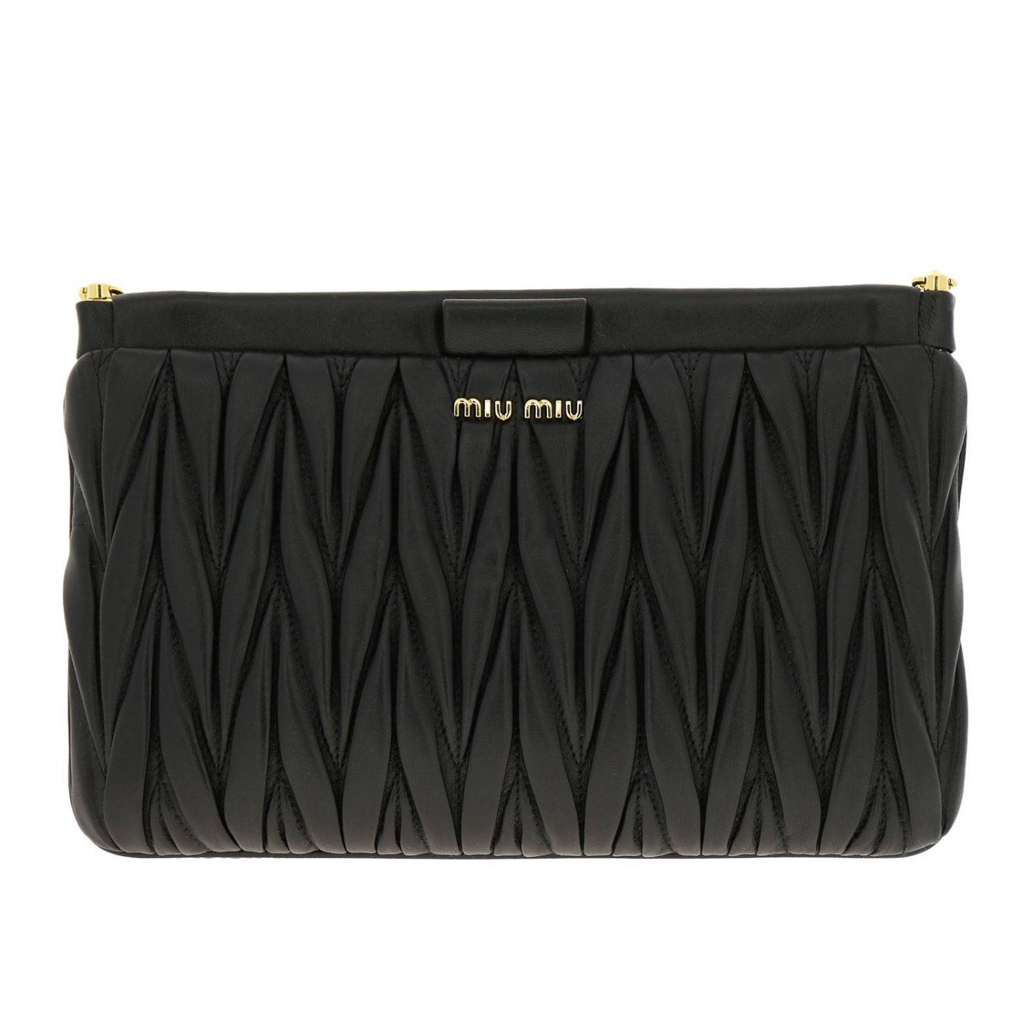 MIU MIU: Pochette Bandoliera in pelle matelassè con tracolla amovibile -  Nero | Clutch Miu Miu 5BH356 OOM N88 GIGLIO.COM