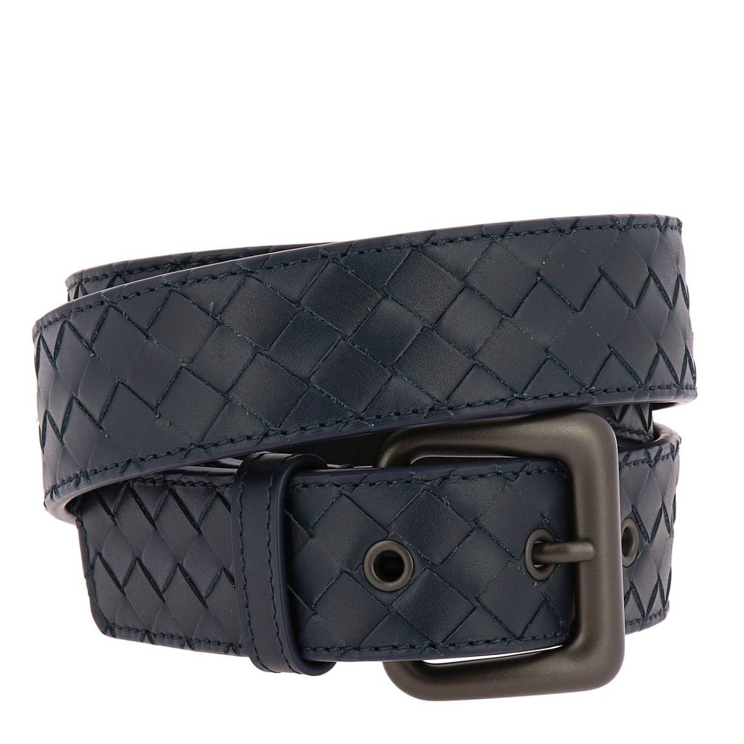 BOTTEGA VENETA: Woven Leather belt with classic buckle - Blue | Belt ...