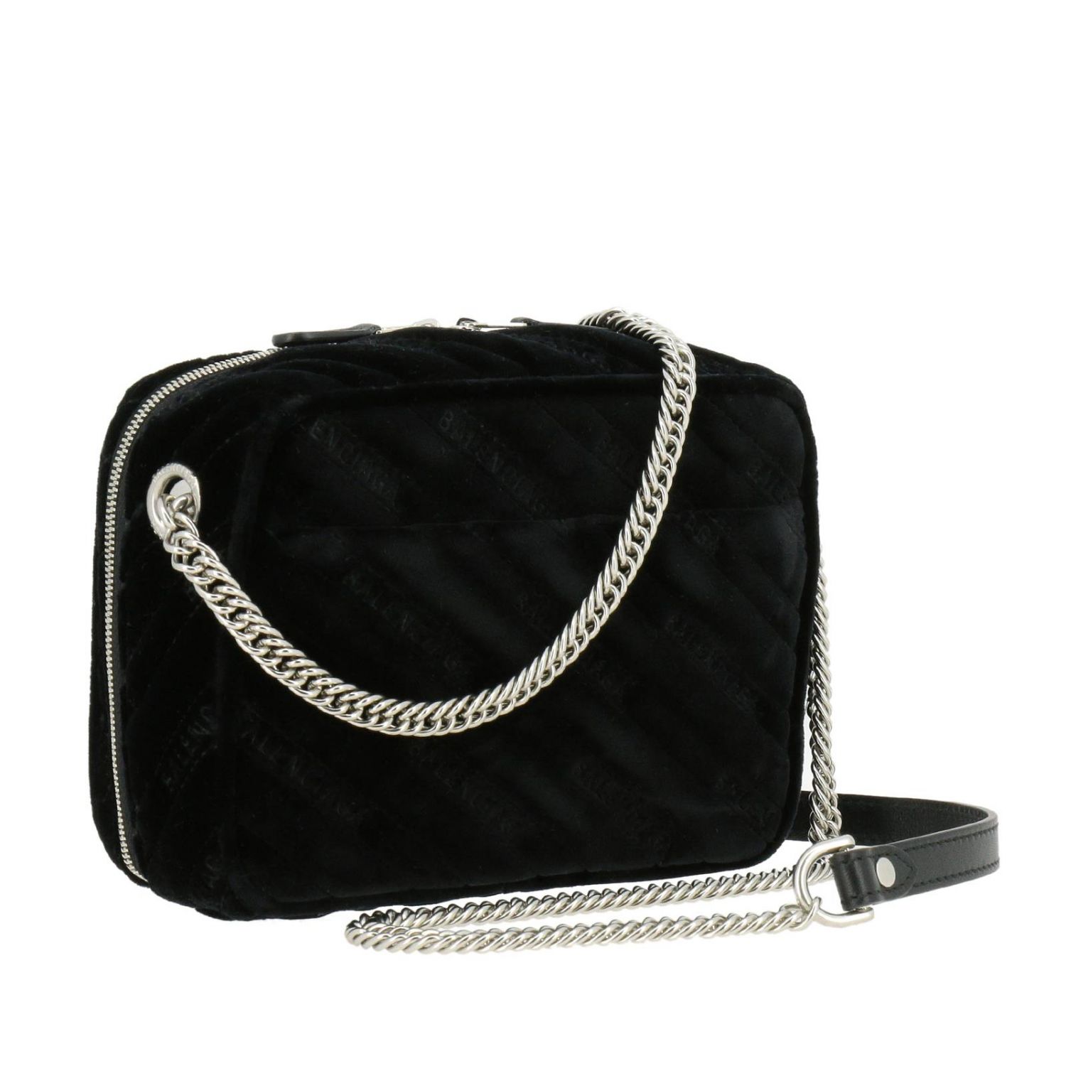 Balenciaga Outlet Borsa BB Round camera bag in velluto trapuntato con