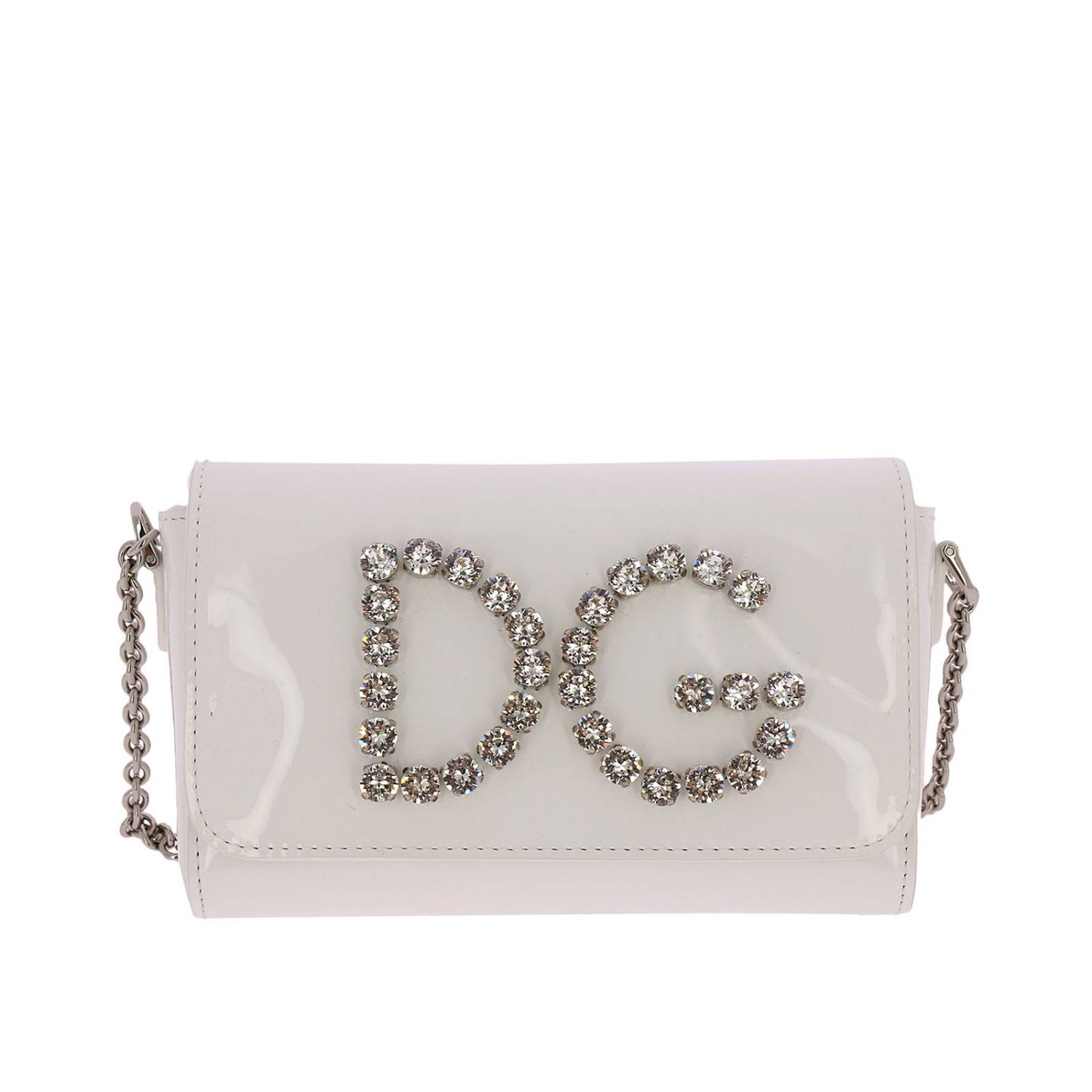 Dolce \u0026 Gabbana Outlet: Borsa a tracolla I love maiolica in vernice con  logo D\u0026G di strass - Bianco | Borsa Dolce \u0026 Gabbana EB0156 AU167 GIGLIO.COM