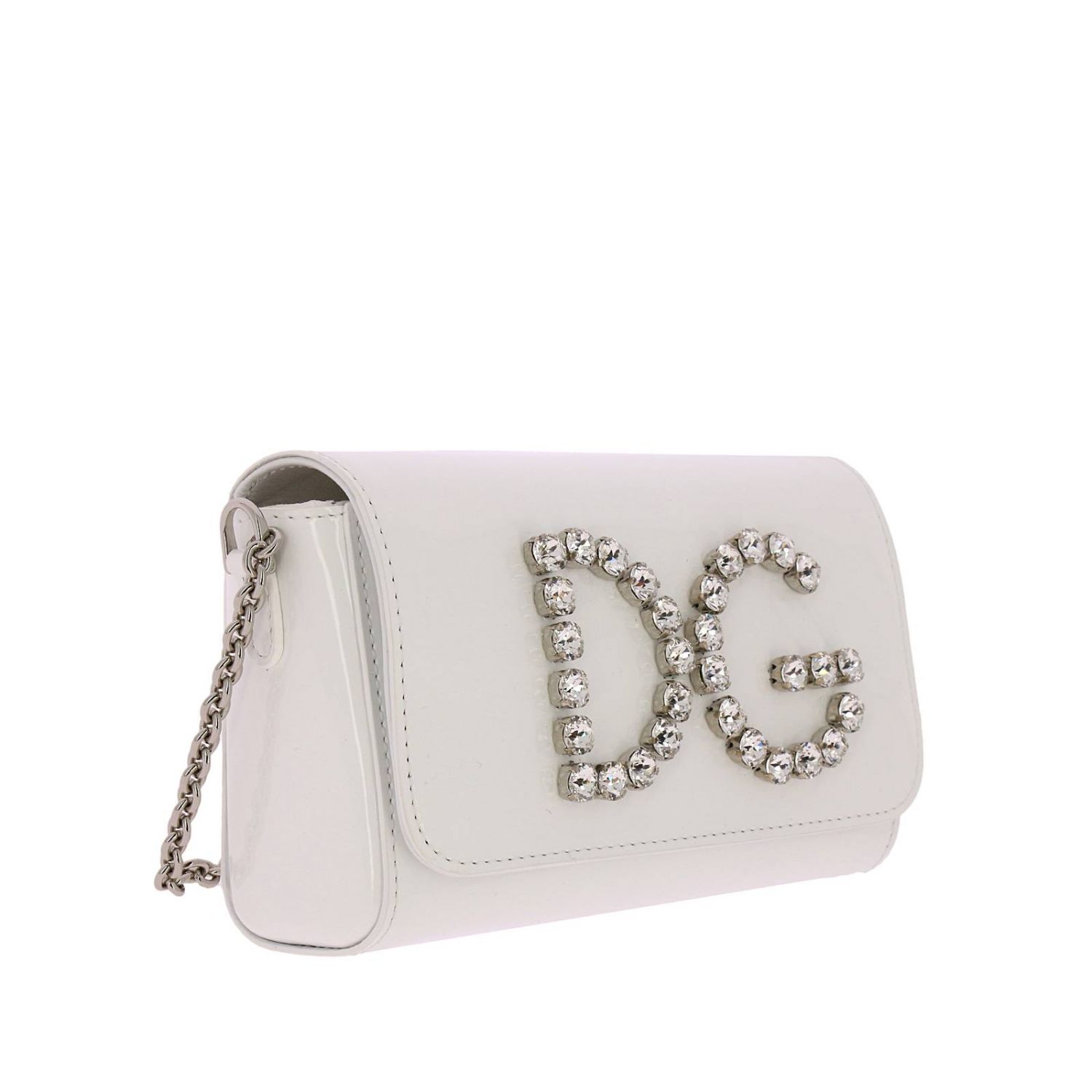 Dolce \u0026 Gabbana Outlet: Borsa a tracolla I love maiolica in vernice con  logo D\u0026G di strass - Bianco | Borsa Dolce \u0026 Gabbana EB0156 AU167 GIGLIO.COM