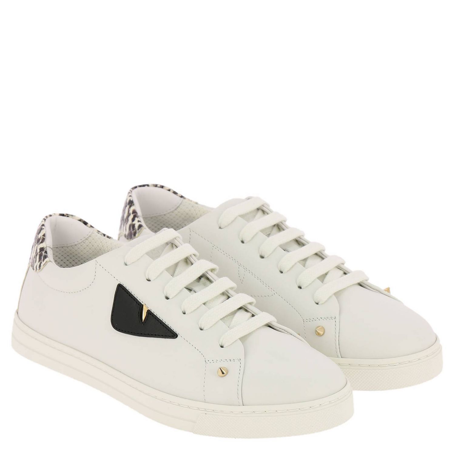 Fendi Outlet: Monster Eyes Laced-up sneakers in genuine smooth leather ...