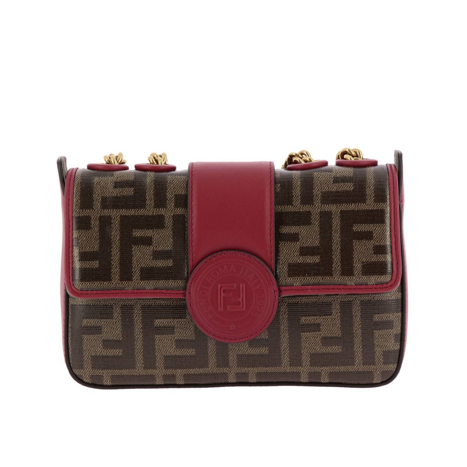 FENDI: Borsa mini con stampa FF by all over e effetto vetrificato - Rosso |  Borsa Mini Fendi 8BS016 A5K4 GIGLIO.COM