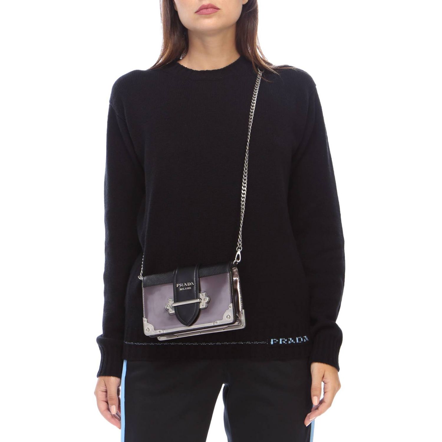 PRADA: Cahier mini bag in genuine Saffiano leather and mirror with ...