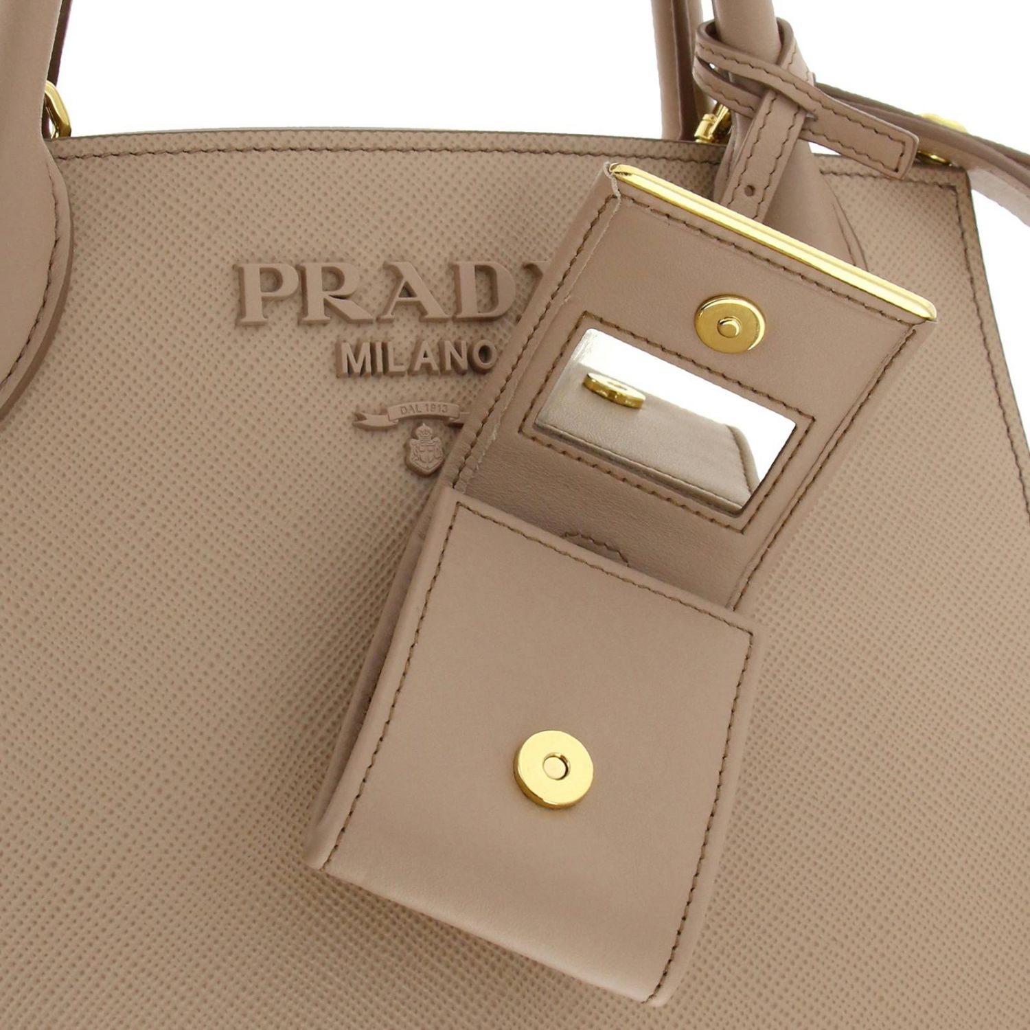 PRADA: Bolso pequeño Monochrome de piel saffiano con logo maxi y bandolera  desmontable - Rosa Pálido | Bolso De Mano Prada 1BA156OOO 2ERX GIGLIO.COM