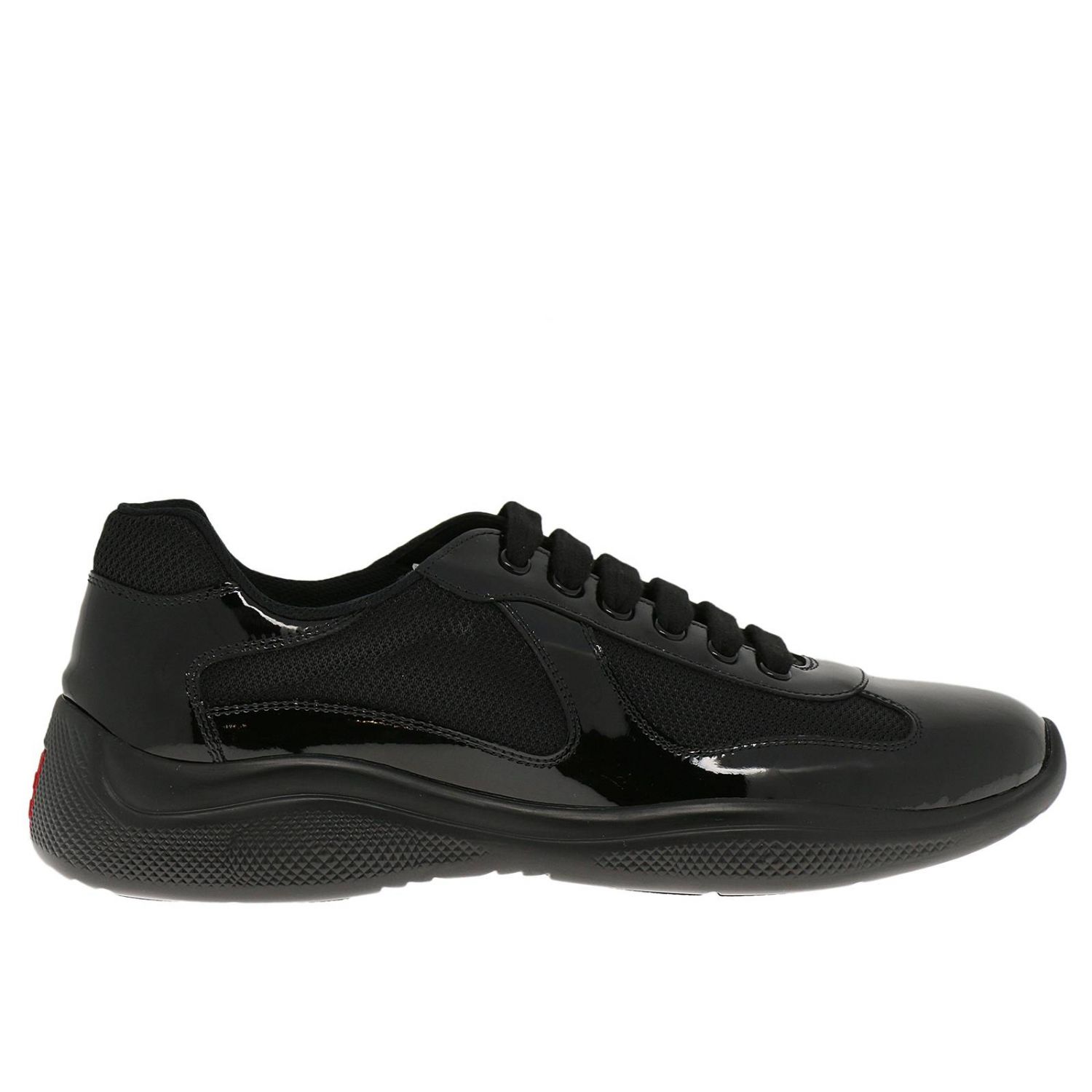 Prada Outlet: Sneakers America's Cup in vernice e micro rete con logo -  Nero | Sneakers Prada 4E3304 ASZ GIGLIO.COM