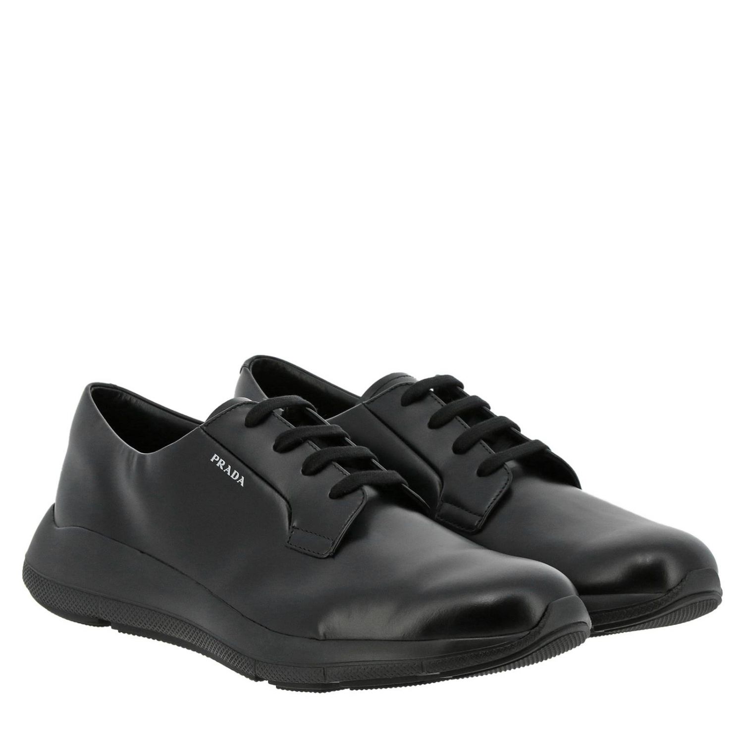 PRADA Derby Fly Stringata In Pelle Spazzolata Con Suola In Gomma 
