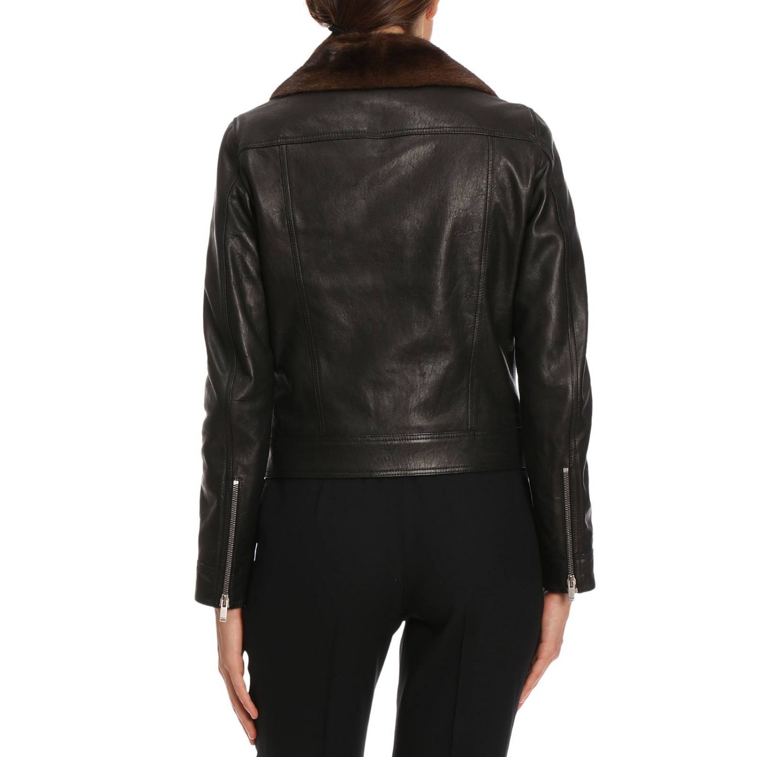 Giacca Saint Laurent: Chiodo Classic in pelle liscia full zip con interni in pelliccia nero 3