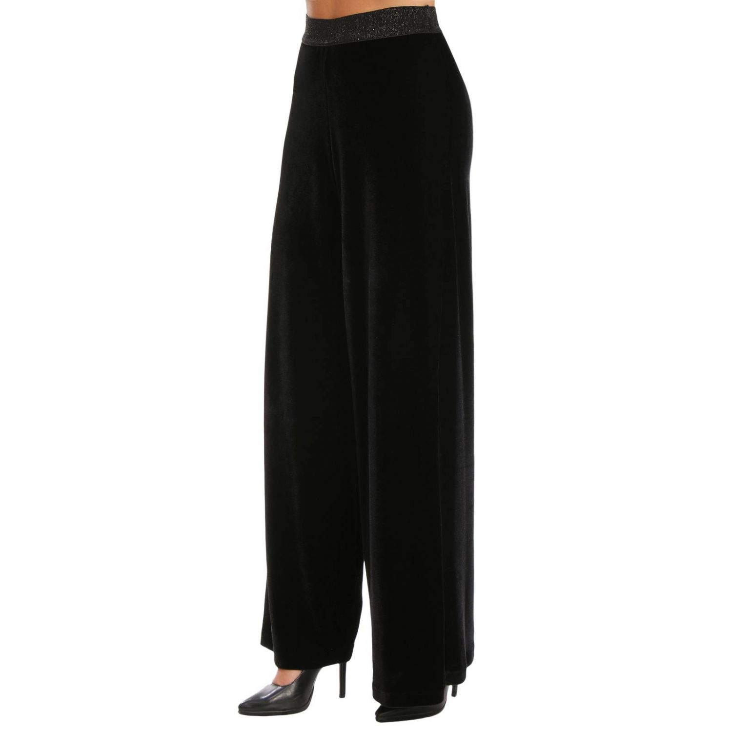 Hanita Outlet: Pantalone Palazzo in velluto con vita elasticizzata lurex -  Nero | Pantalone Hanita P883 2232 GIGLIO.COM