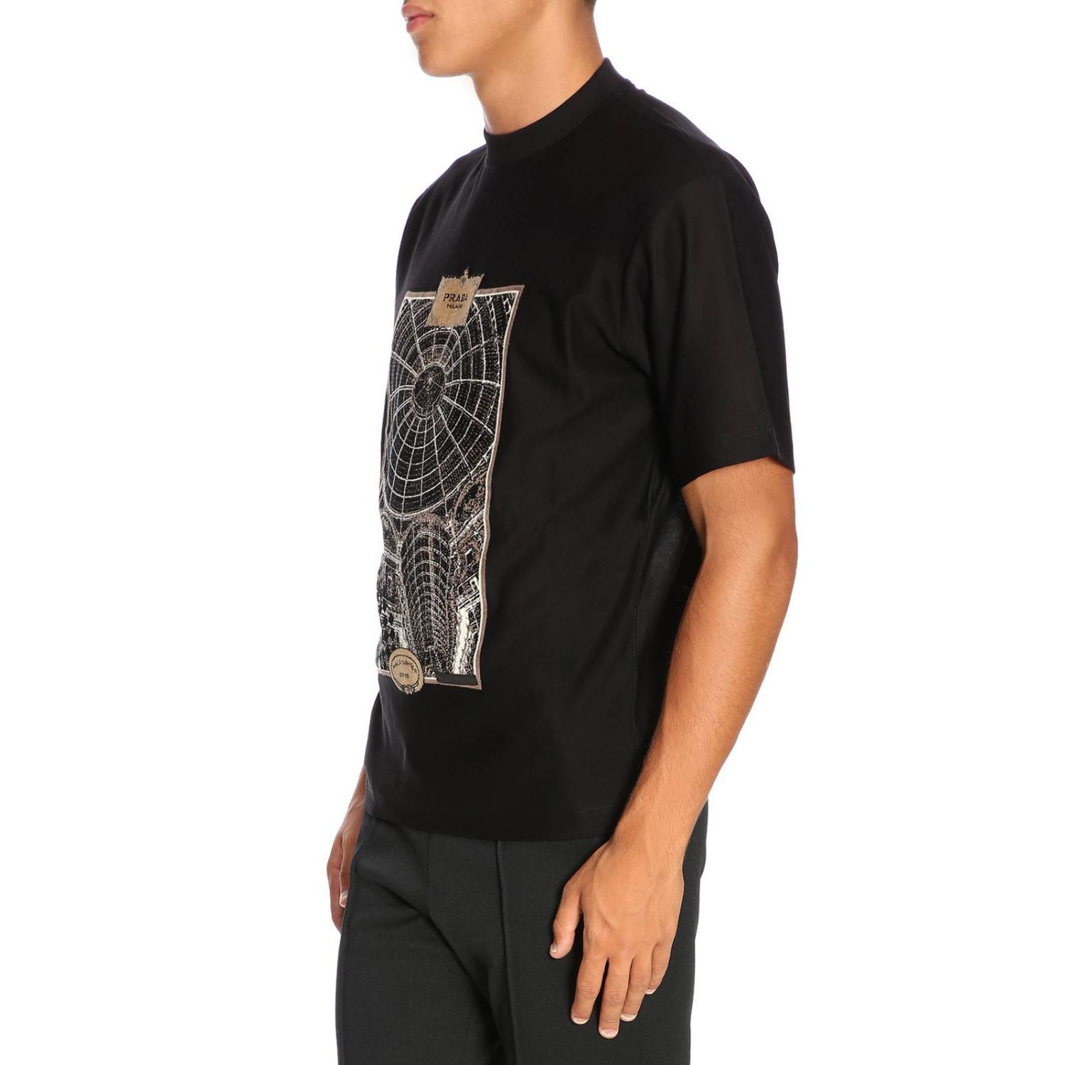 Tshirt a maniche corte in puro cotone con maxi patch Prada Milano T