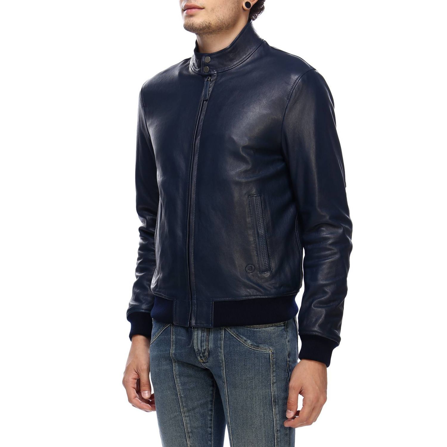 Jeckerson Outlet: Chiodo stile Bomber in pelle liscia - Blue | Giacca  Jeckerson GI01 SP00241 GIGLIO.COM