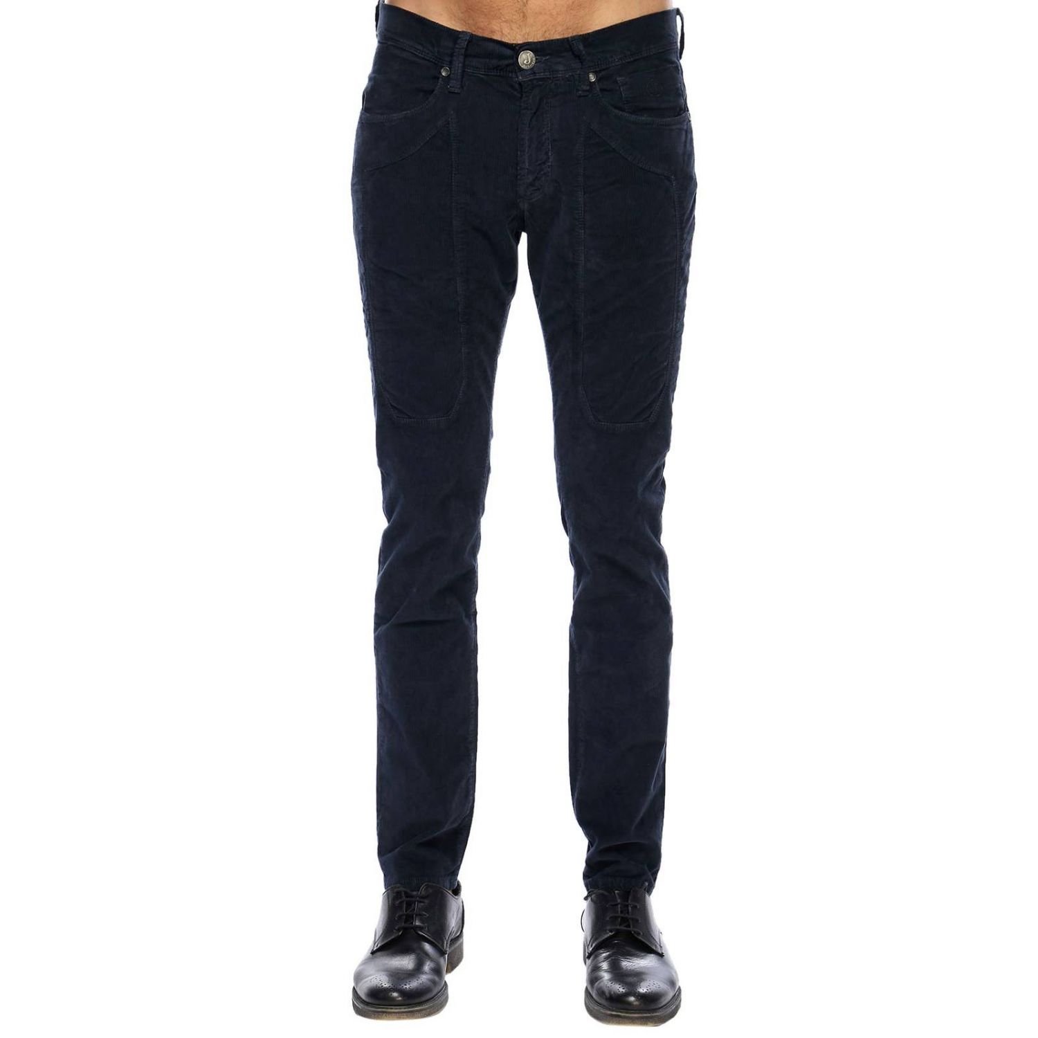 Jeckerson Outlet: Pantalone PA77 classic in velluto stretch corduroy con  toppe e fondo 17 - Blue | Pantalone Jeckerson PA77 ST22191 GIGLIO.COM