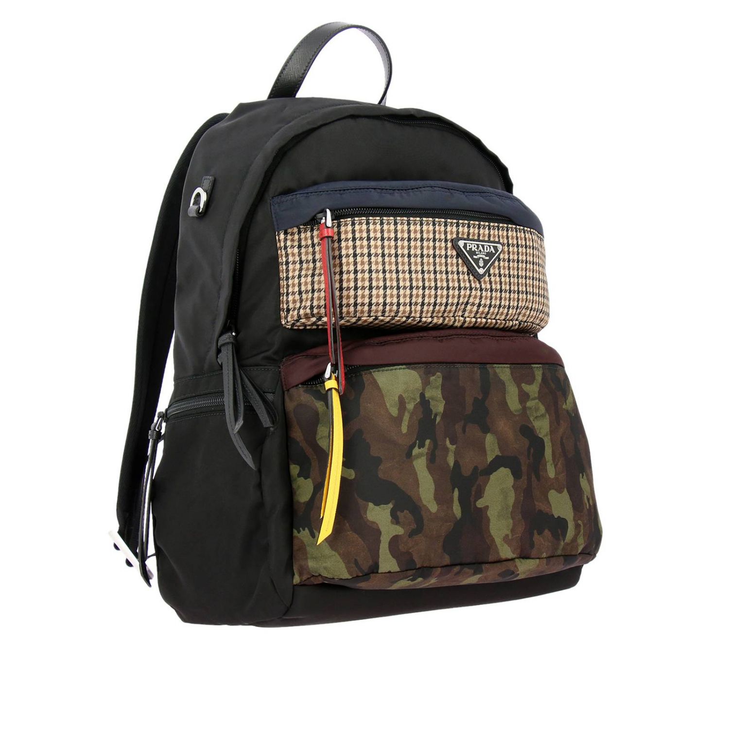 PRADA: Zaino in nylon camouflage e pied-de-poule con logo triangolare by -  Militare | Zaino Prada 2VZ025 V.OOO 2BUM GIGLIO.COM