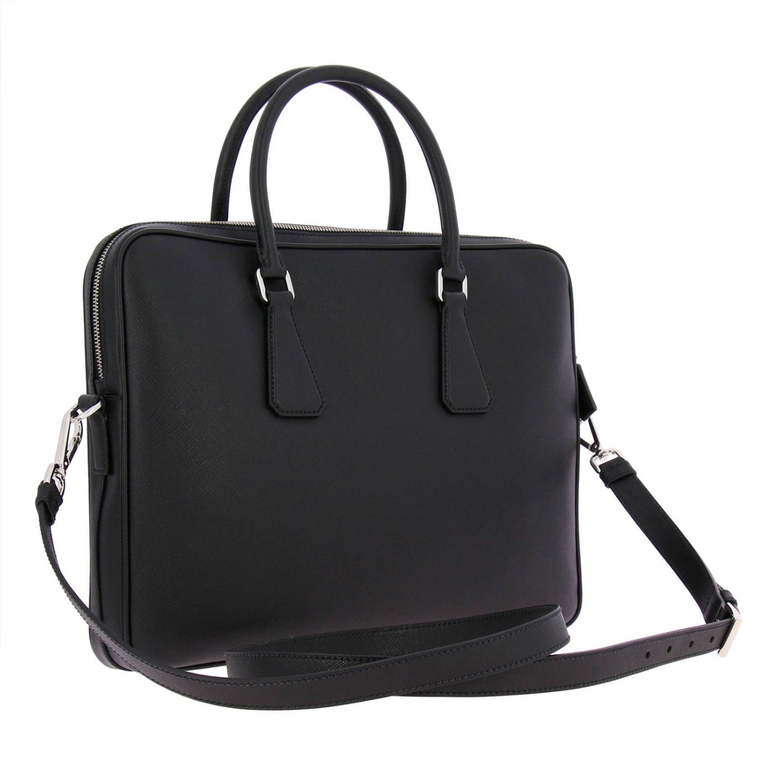PRADA: Borsa da lavoro in pelle saffiano con logo triangolare e tracolla  amovibile - Nero | Borsa Prada 2VE368 V.OOX 9Z2 GIGLIO.COM