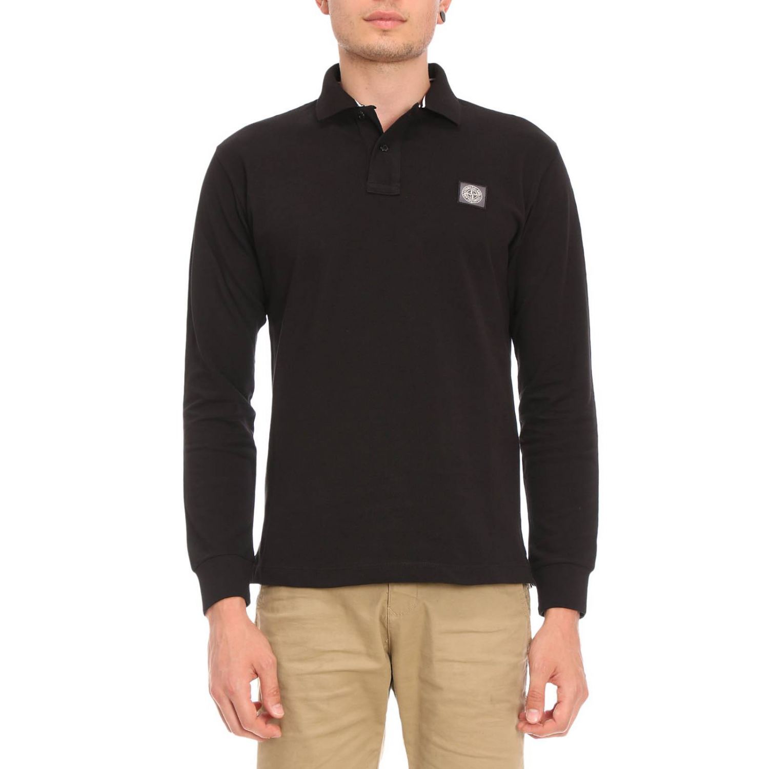 STONE ISLAND: Polo manica lunga - Nero | T-Shirt Stone Island 2CC15  GIGLIO.COM