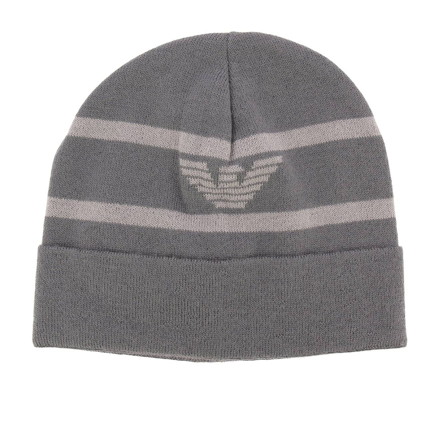 Emporio Armani Outlet: Cappello a berretto in pura lana con logo aquila -  Grigio | Cappello Emporio Armani 6Z1408 1MA1Z GIGLIO.COM