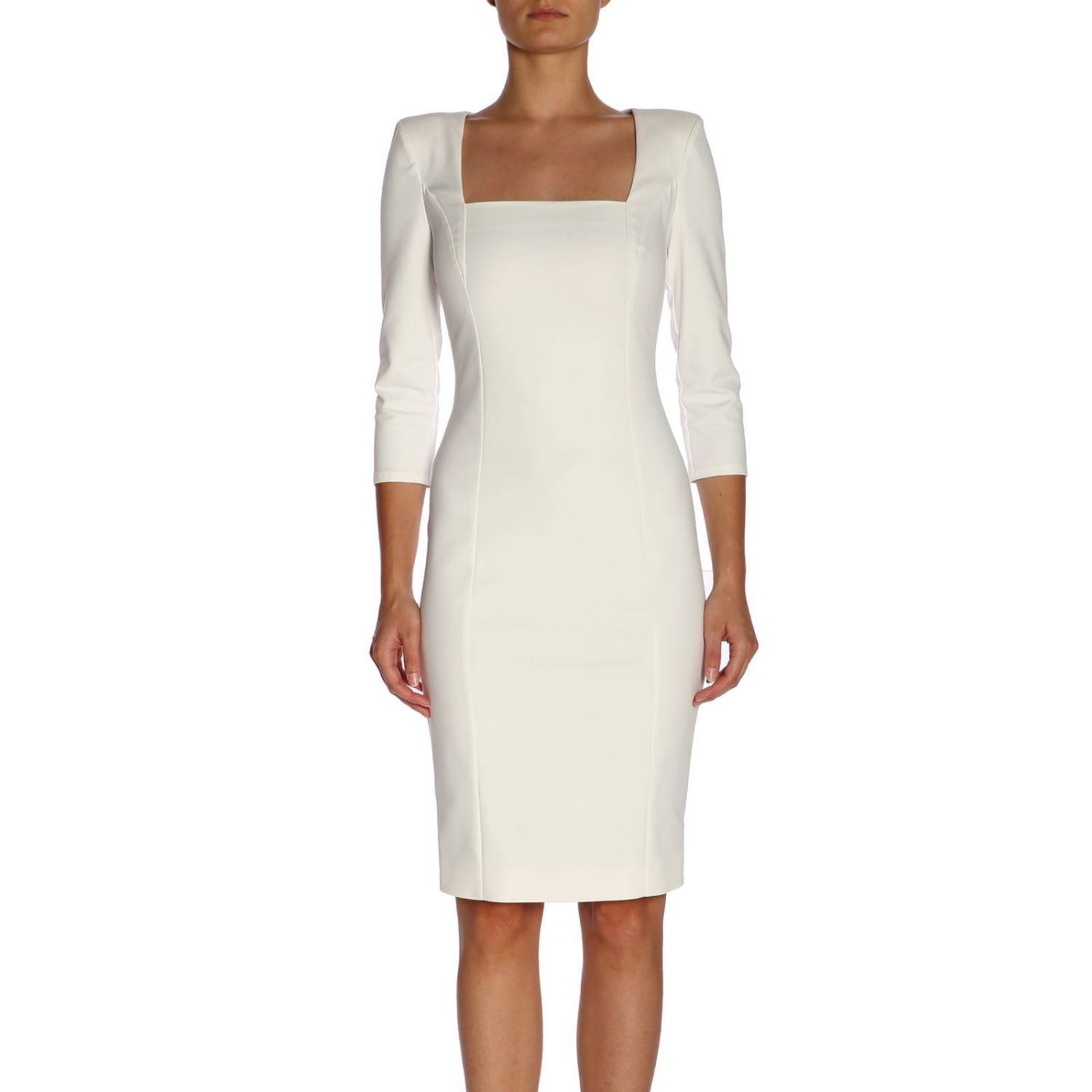 Patrizia Pepe Outlet: Abito a tubino in cotone bielastico e sagomato a  maniche lunghe - Bianco | Abito Patrizia Pepe 8A0472 AQ39 GIGLIO.COM