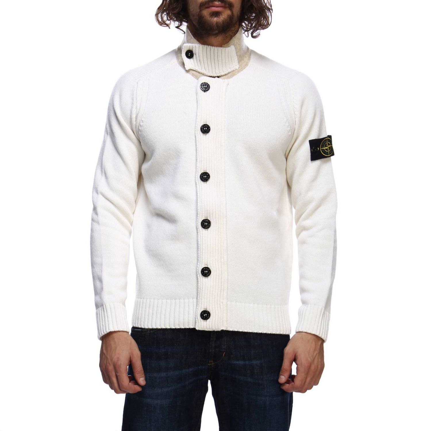 stone island white cardigan