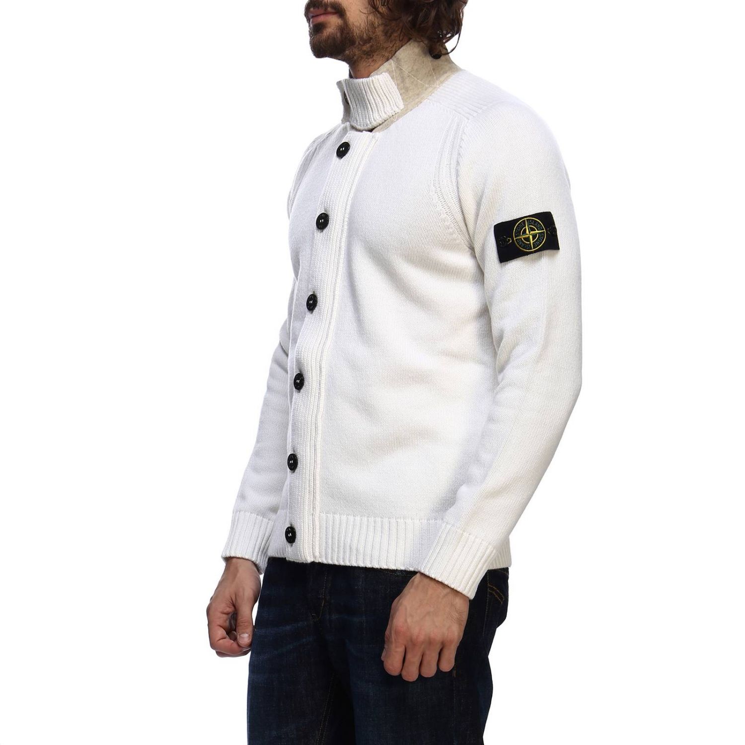 stone island white cardigan