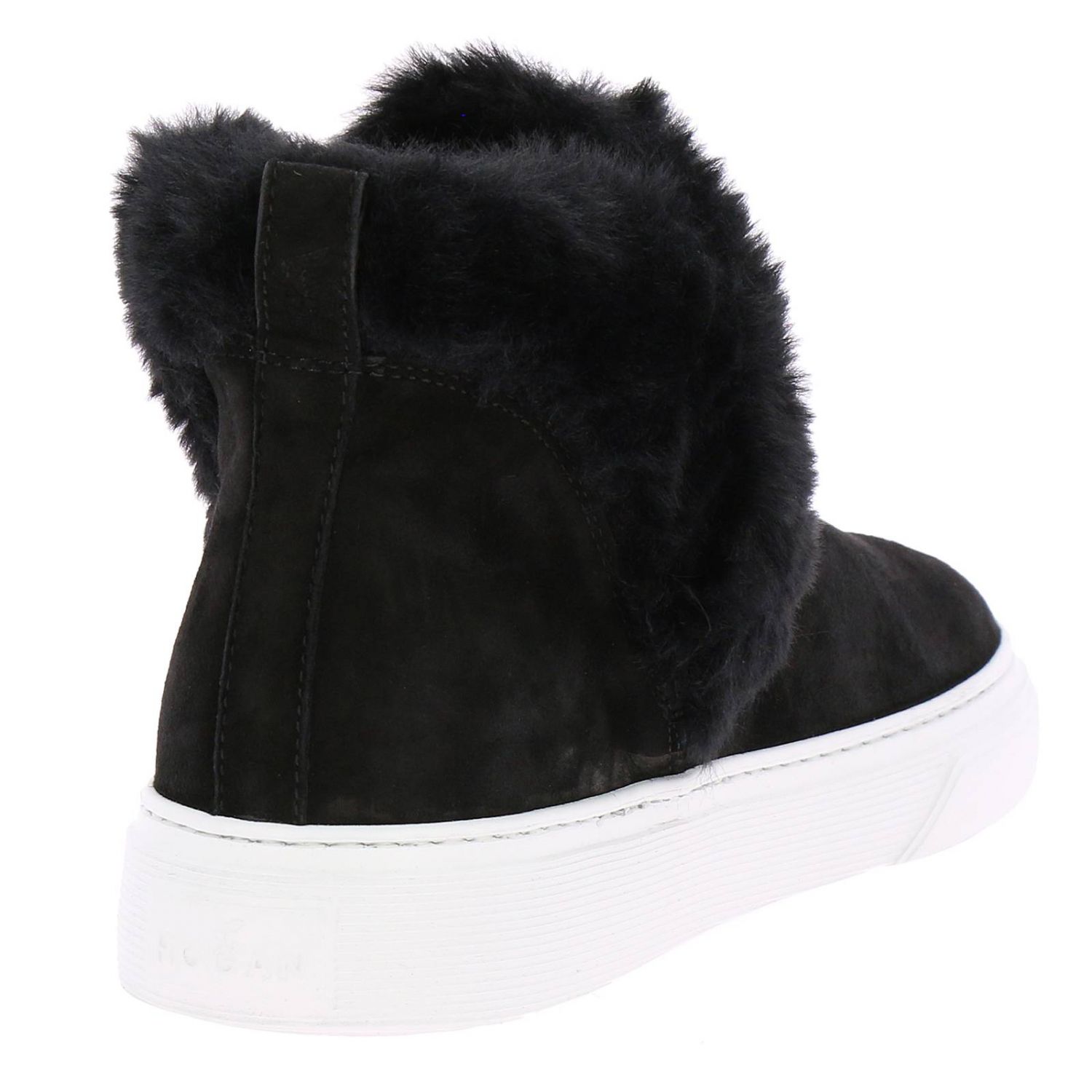 HOGAN: Sneakers 366 Wintery Feeling a polacco slip on in camoscio con bordi  in pelliccia - Nero | Sneakers Hogan HXW3660AO30 JFH GIGLIO.COM