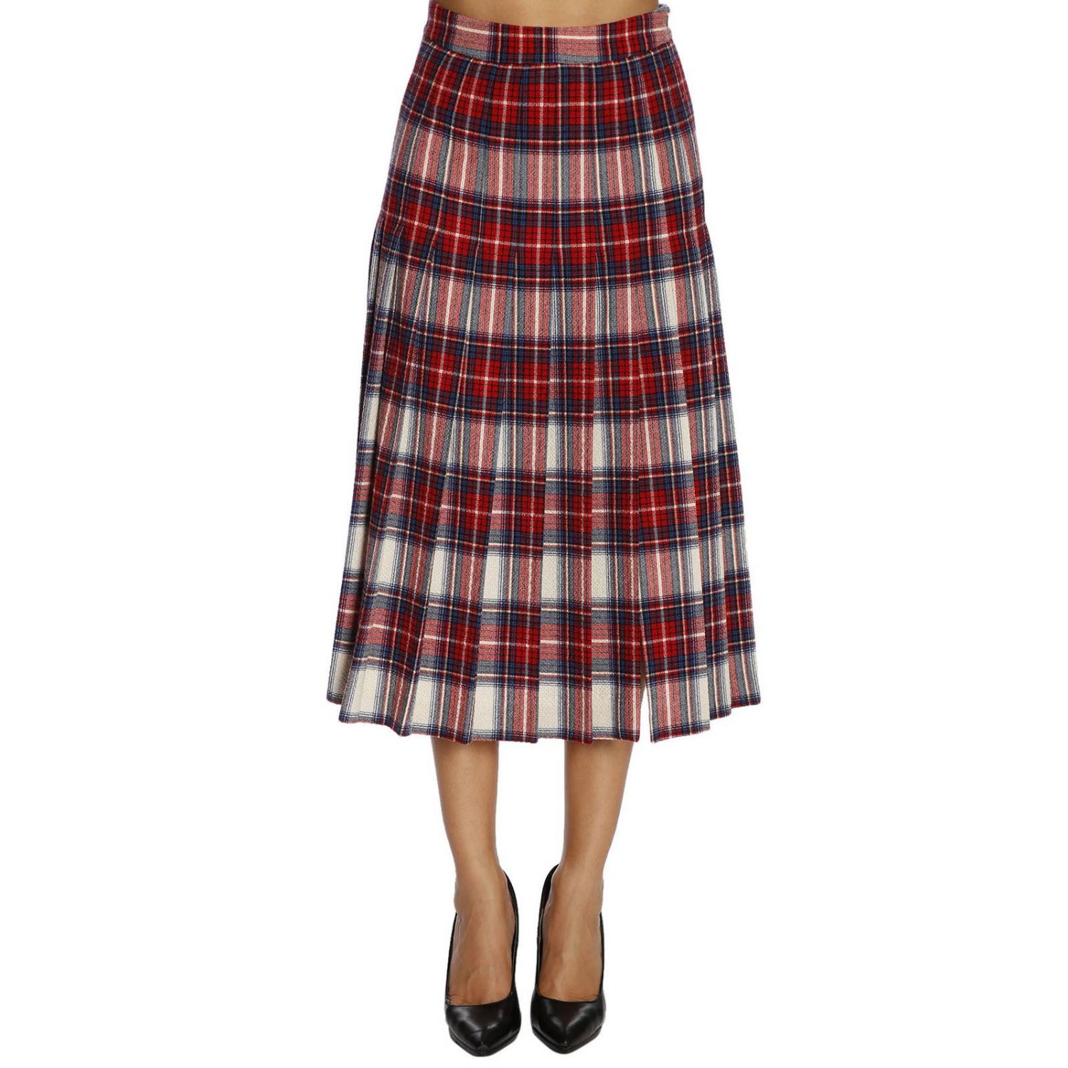Boutique Moschino Outlet: Gonna lunga con maxi pieghe e tessuto tartan -  Panna | Gonna Boutique Moschino 0102 5820 GIGLIO.COM