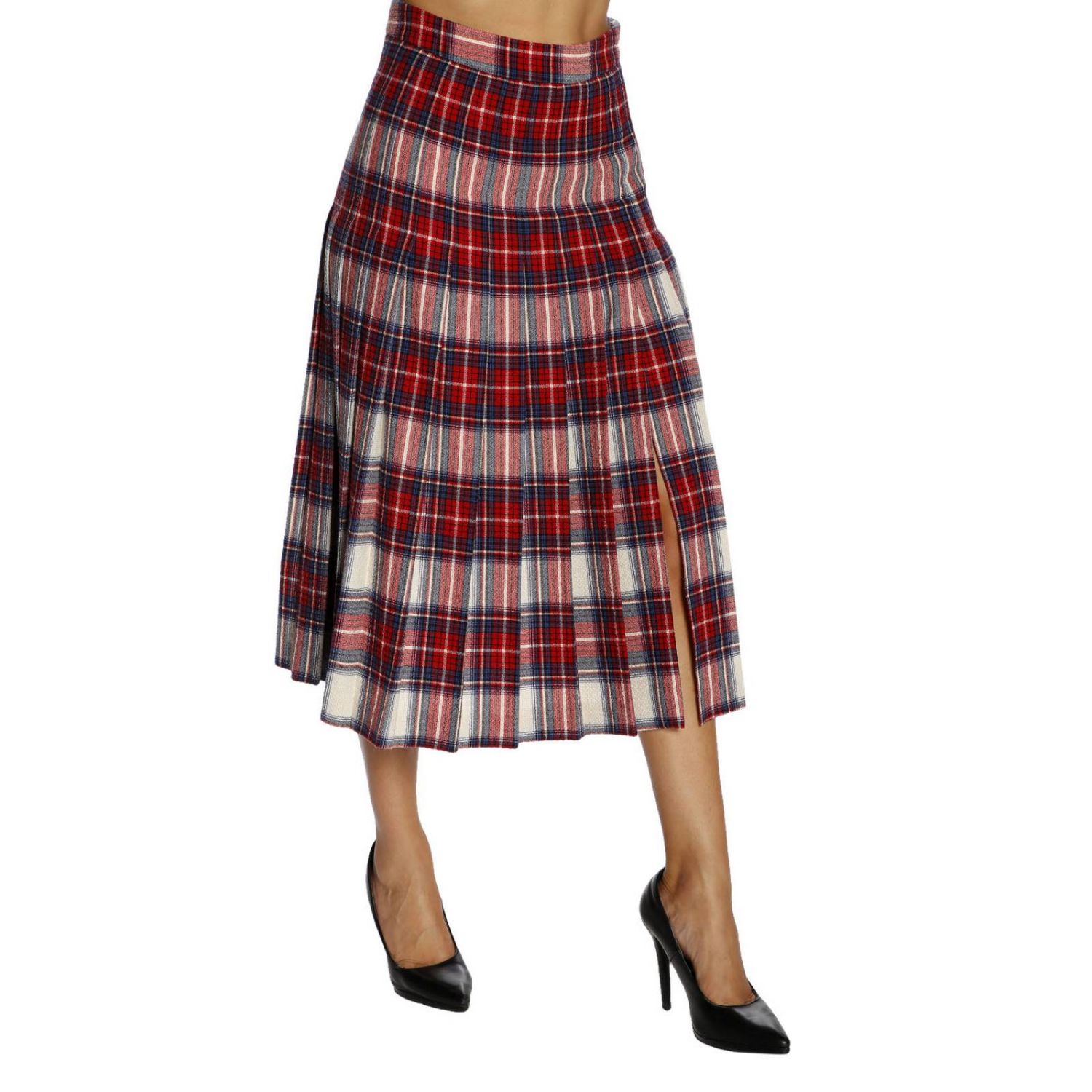 Boutique Moschino Outlet: Gonna lunga con maxi pieghe e tessuto tartan -  Panna | Gonna Boutique Moschino 0102 5820 GIGLIO.COM