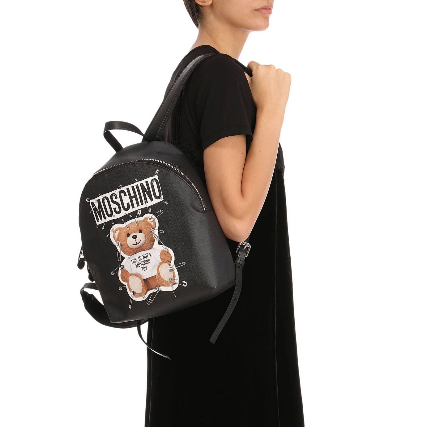Moschino Couture Outlet: Zaino small in pelle sintetica con maxi stampa  Teddy \