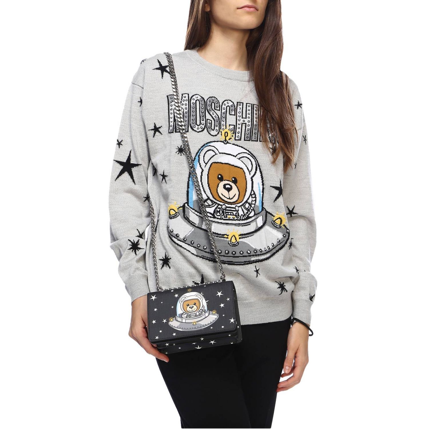 Moschino Couture Outlet: Borsa mini con stampa Teddy Space e stelle all  over - Nero | Borsa Mini Moschino Couture 7575 8210 GIGLIO.COM