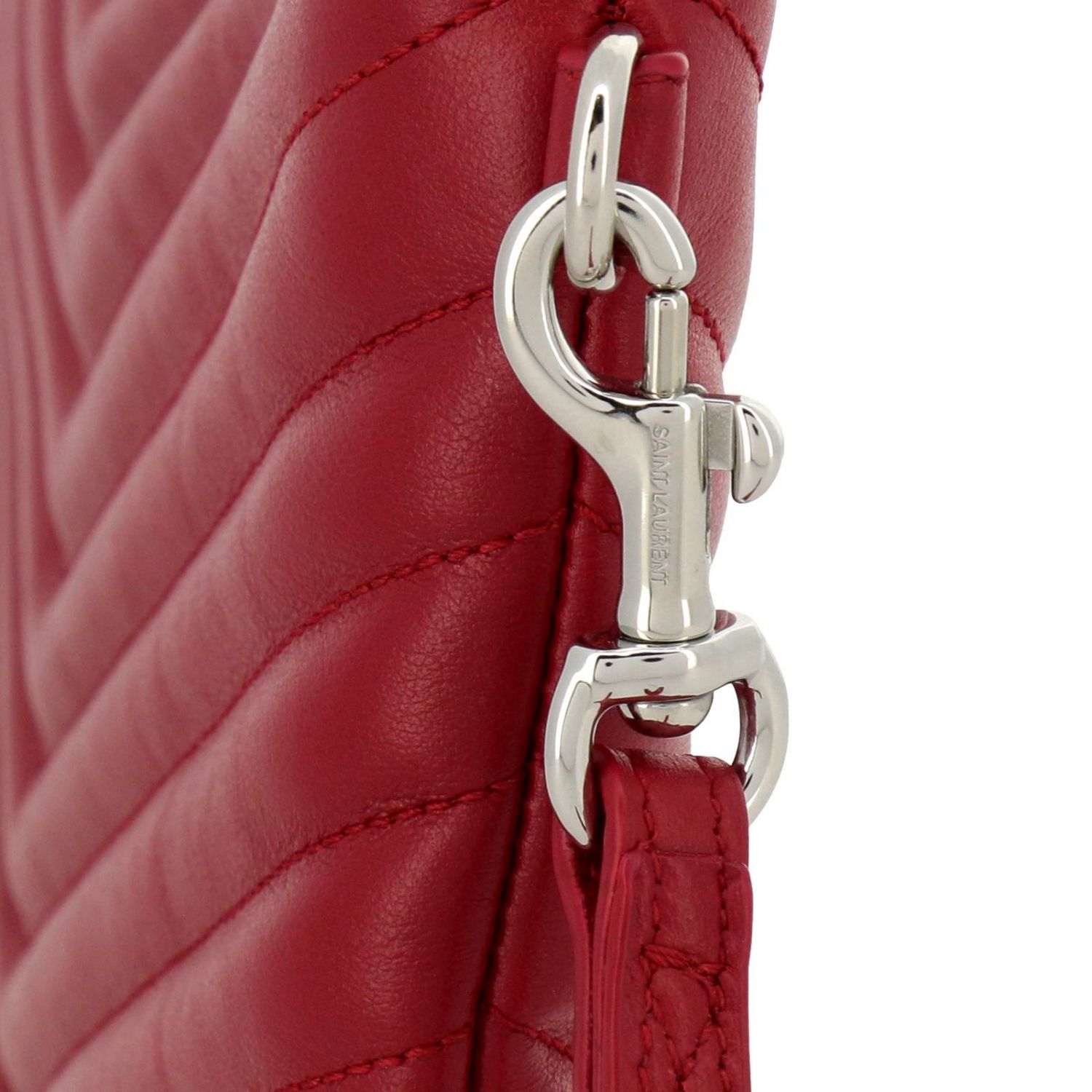 SAINT LAURENT: Pochette Monogram in pelle matelassé con logo YSL  intrecciato - Rosso | Borsa Mini Saint Laurent 379039 CWU02 GIGLIO.COM