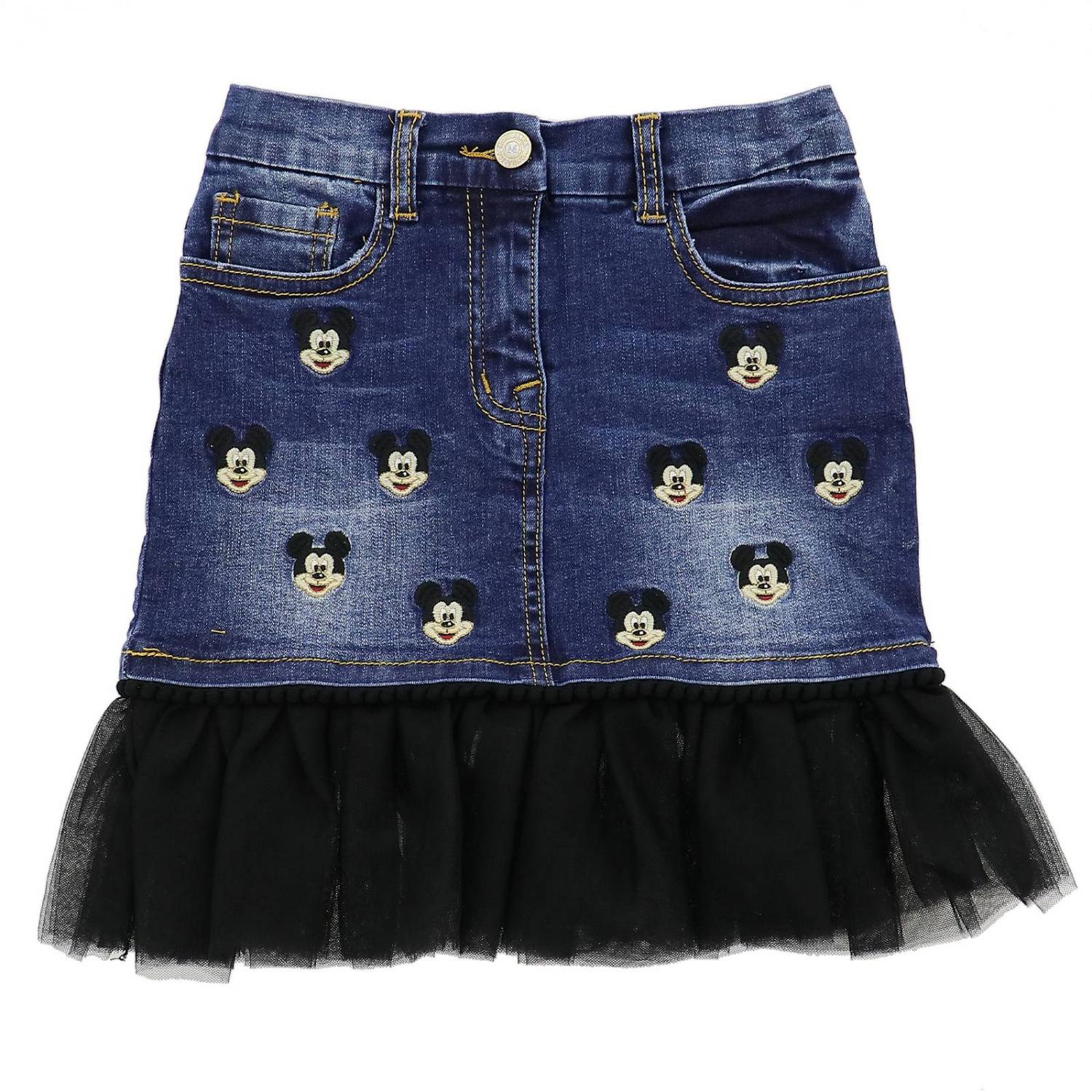 Monnalisa Outlet: Denim con ricami topolino e tulle fondo - Denim | Gonna  Monnalisa 192701R4 GIGLIO.COM