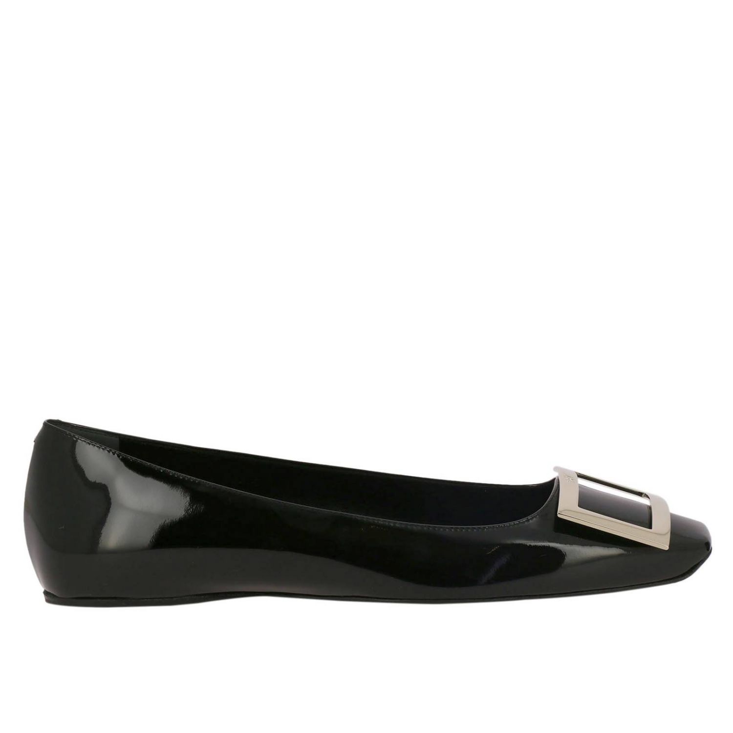 ROGER VIVIER: Trompette squared ballet flats in patent leather with RV ...