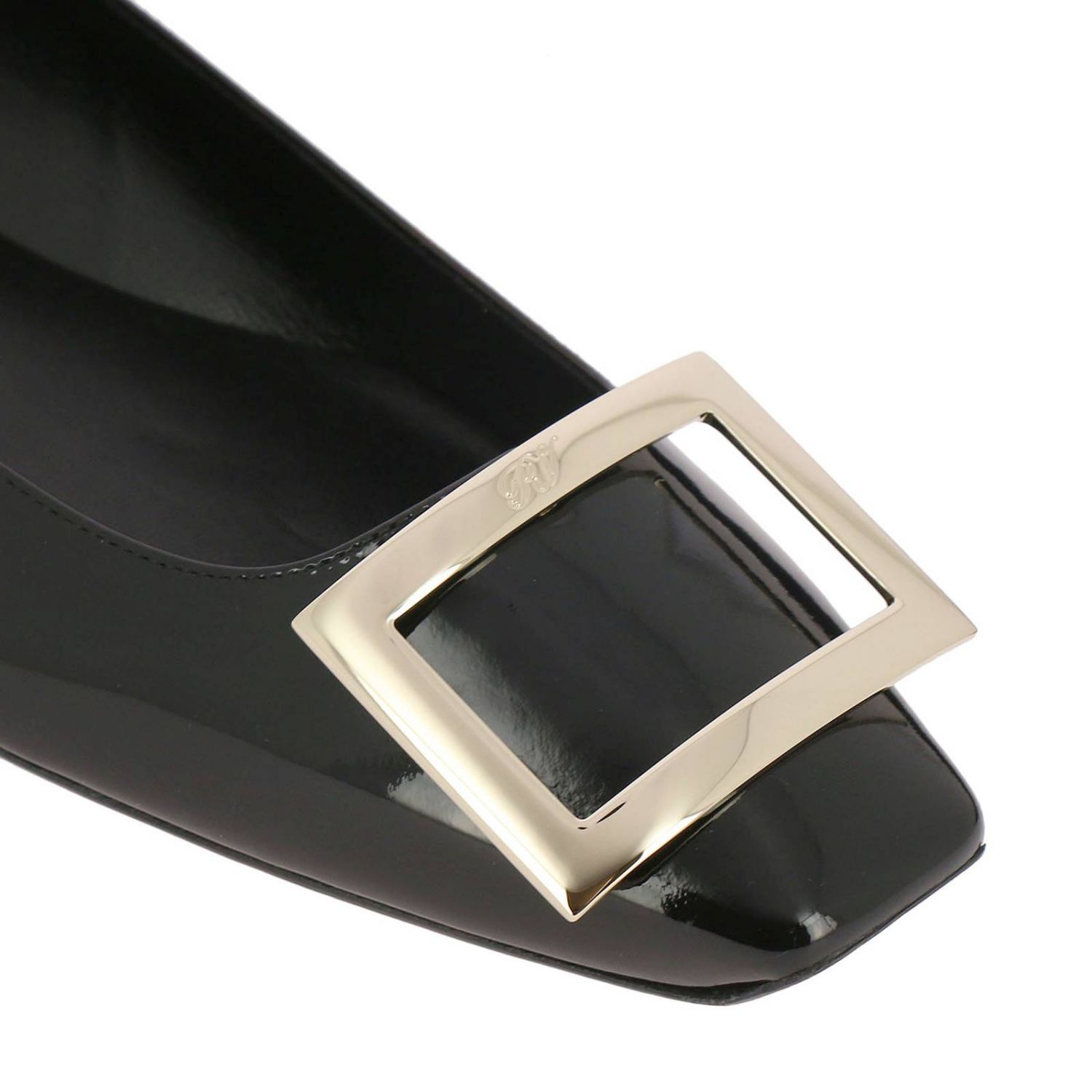 ROGER VIVIER: Trompette squared ballet flats in patent leather with RV ...