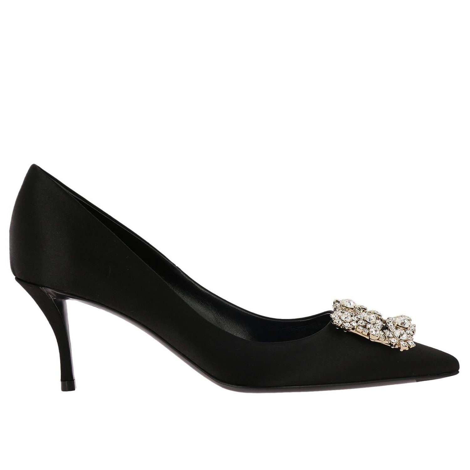 Mujer Zapatos de Tacones de Zapatos de salón Salón en raso hebilla flower strass Roger Vivier de Seda de color Negro 