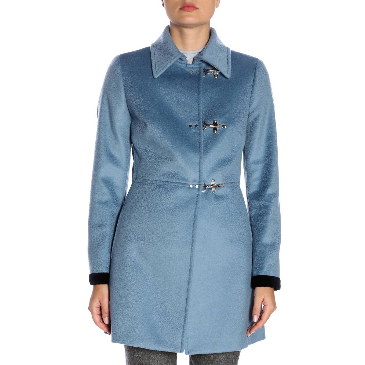 Fay Outlet: Cappotto New virginia in panno di lana vergine e cashmere con  tre alamari - Azzurro