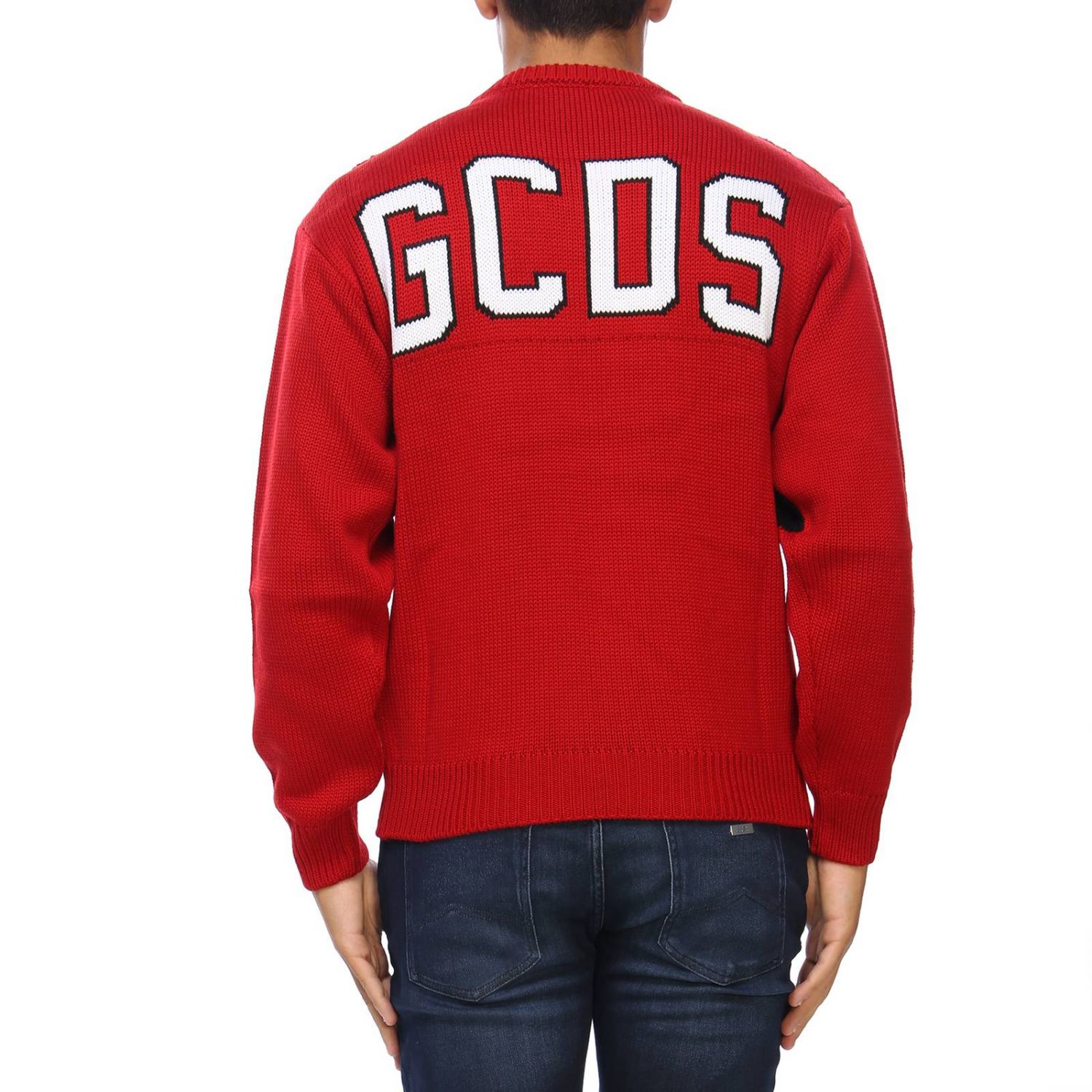 Gcds Outlet: Pullover a girocollo con fantasia di topolino jacquard - Rosso  | Maglia Gcds M02DY20 GIGLIO.COM